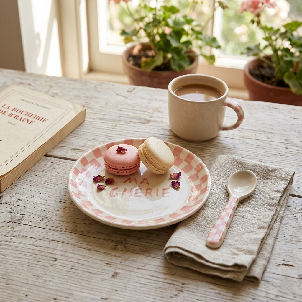 Ma Cherie Pink Ceramic Snack Plate , 7x7 Inches (Set of 2)