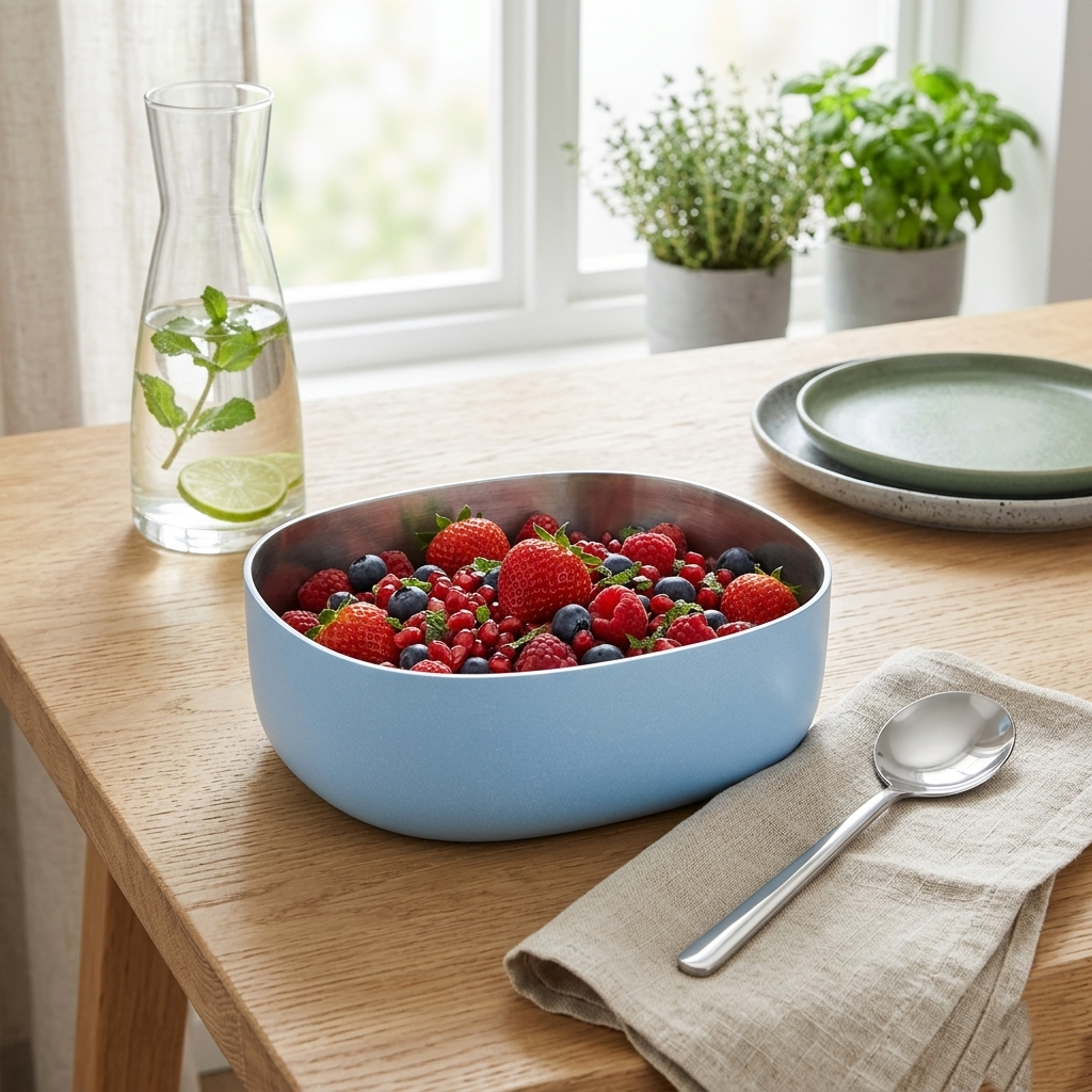 Steel Serveware Bowl, Blue-  6.50 x 4.75 x 2.50 Inches