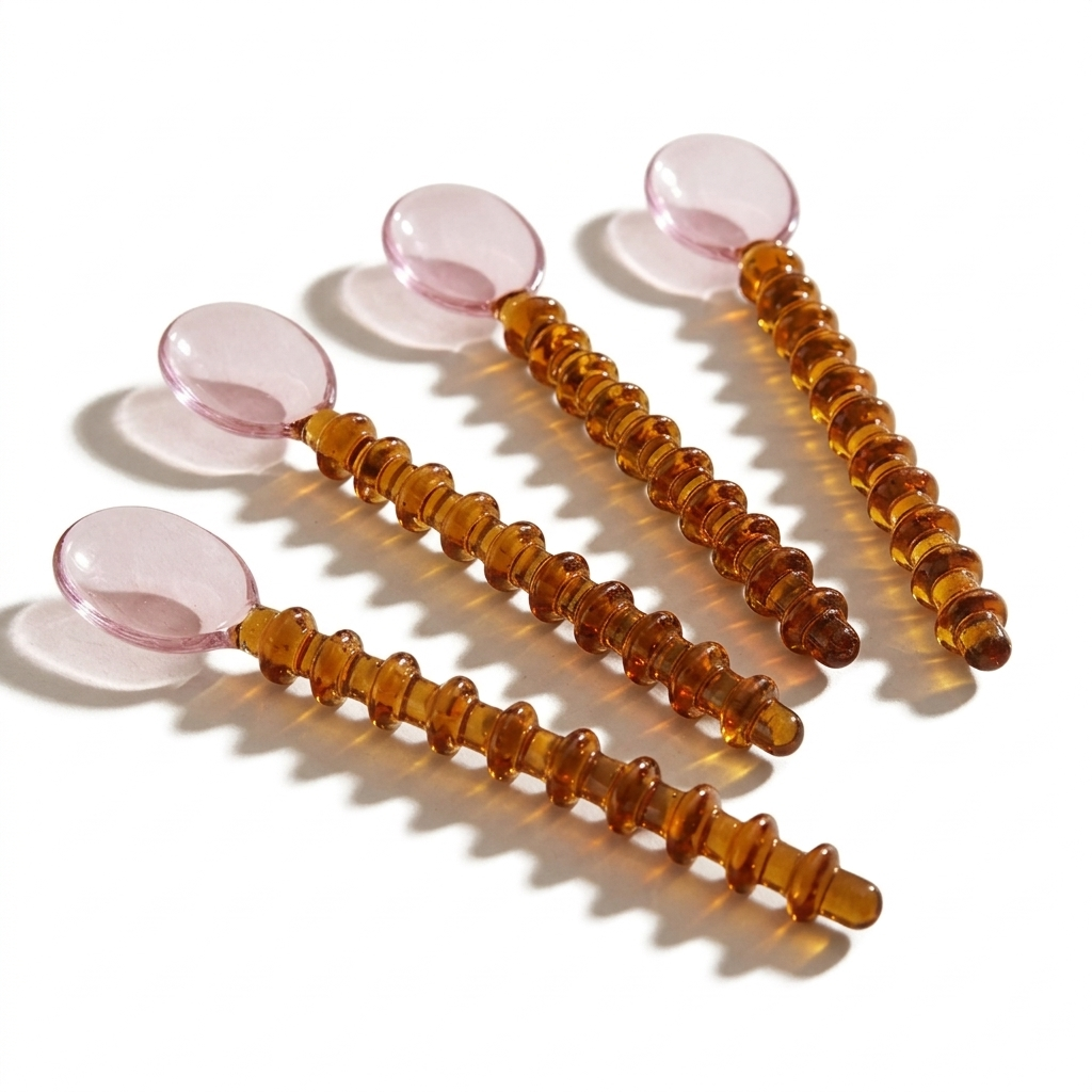 Glass Spoon with Beaded Handle Pink Amber (Set of 4)