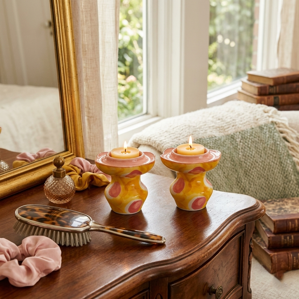 Ruby Sunset Handpainted Tealight Holders - Set of 2 , 3 x 2.7 Inches