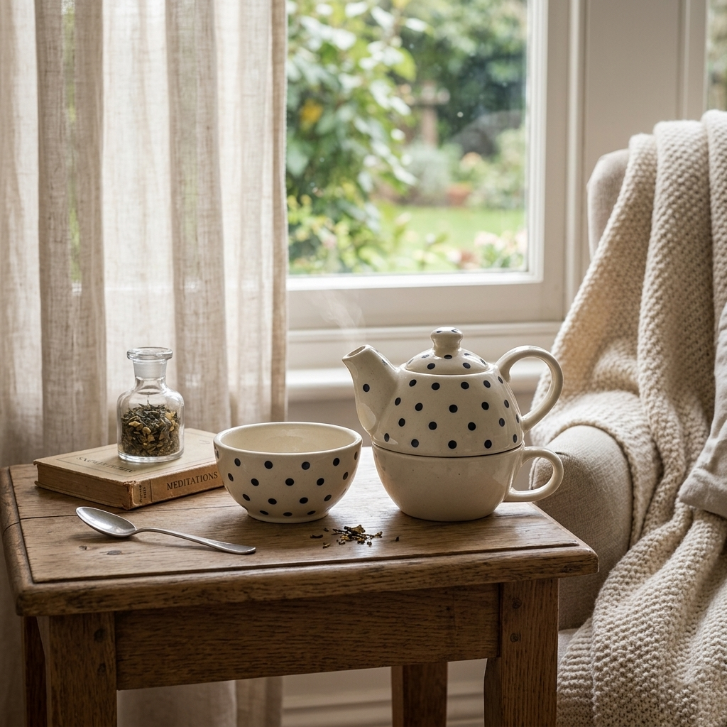 Polka Dot Ceramic Tea Pot and Cup Set - 7.5x2.5 Inches
