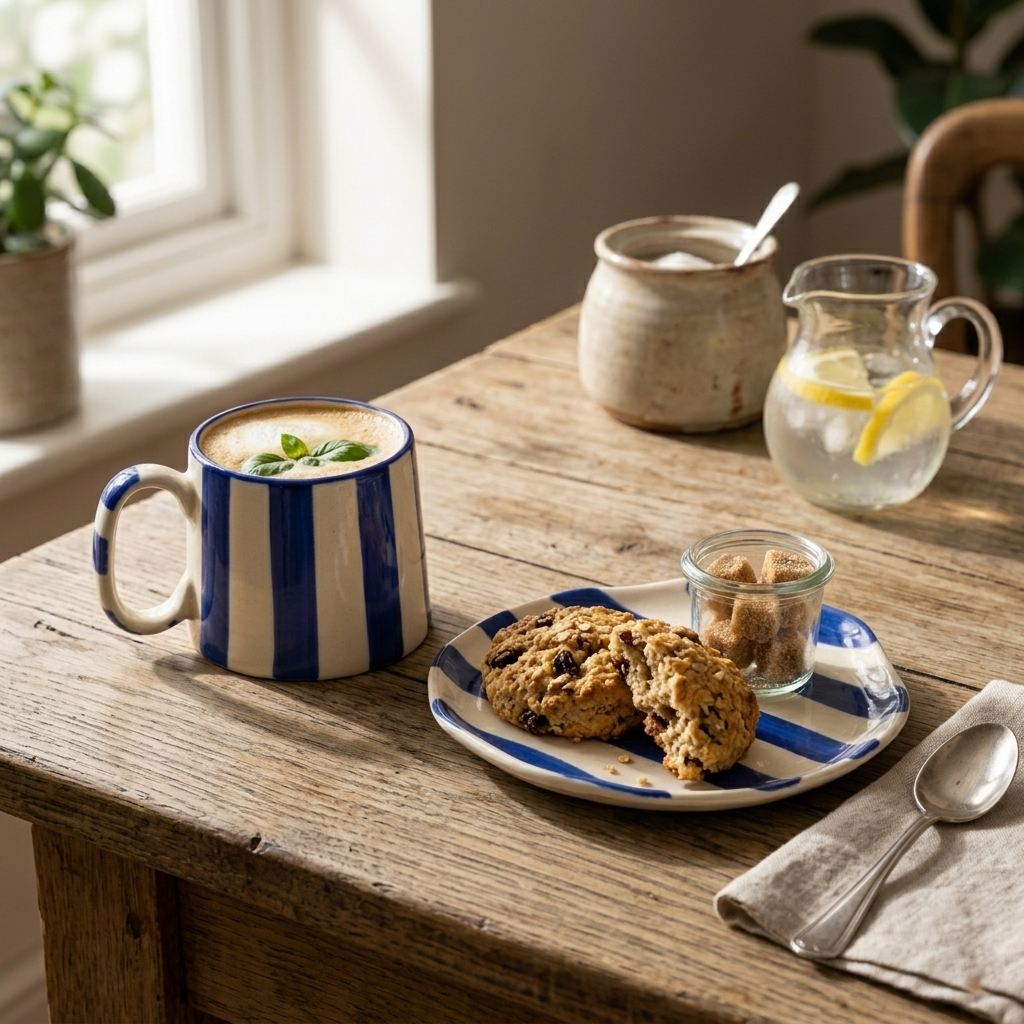 Classic Blue Stripe Coffee Mug with Snack Plate (Set of 2)