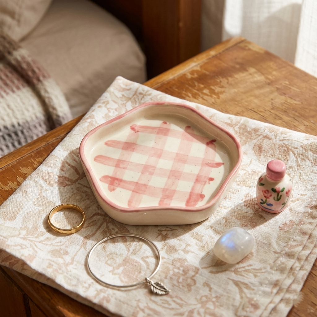 Coasters -Pink Check, 4.7 Inches (Set of 2)