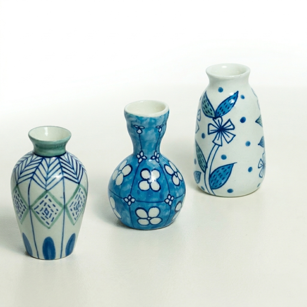 Botanical Charm Mini Vases , Set of 3 - 2.25x4 Inches