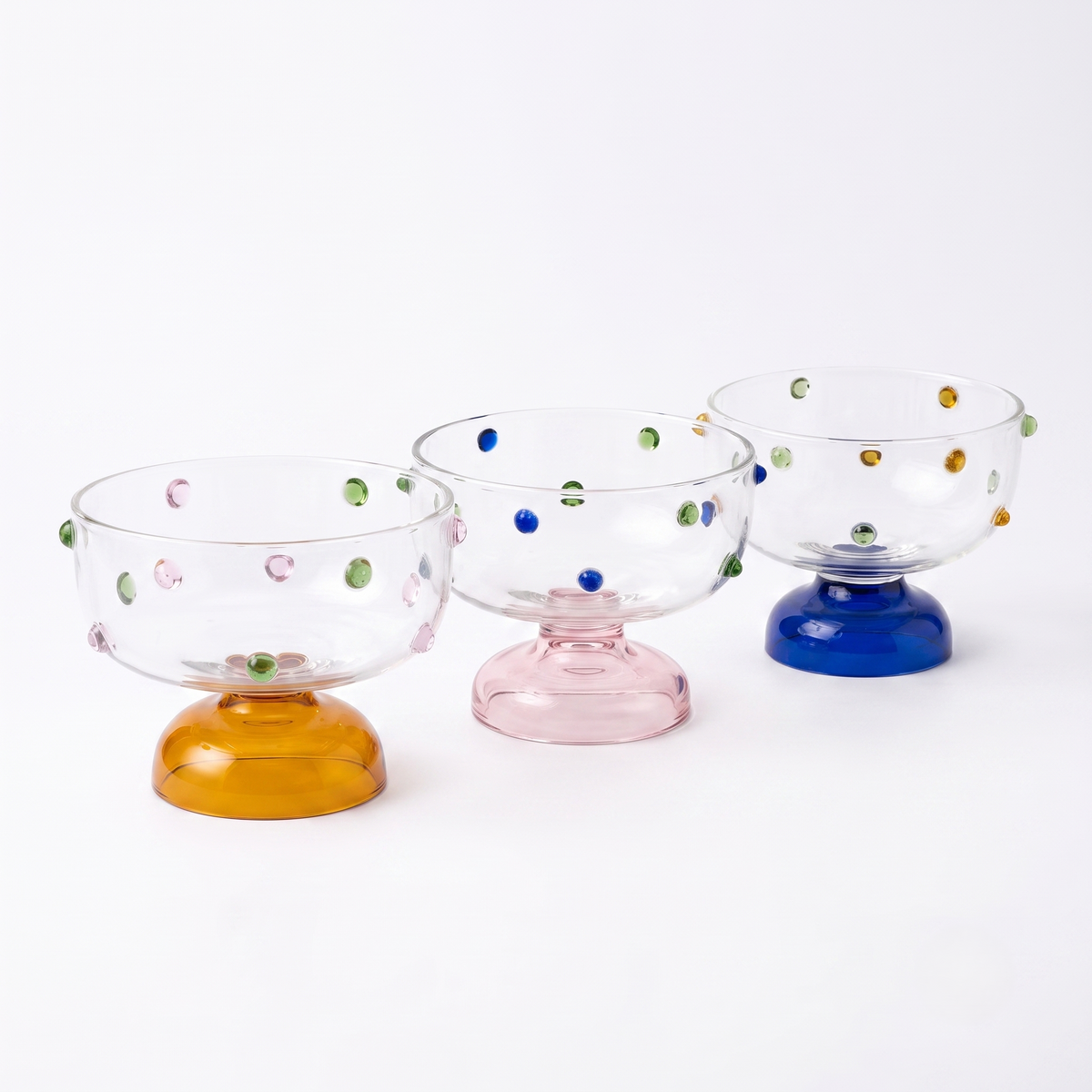 Assorted Dessert Glass Bowl | Handblown Borosilicate Glass | Amber, Pink & Blue
