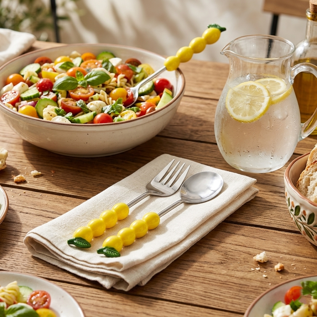 Salad Server with Lemon Handle, (Set of 2 ) - 9.5x3 Inches