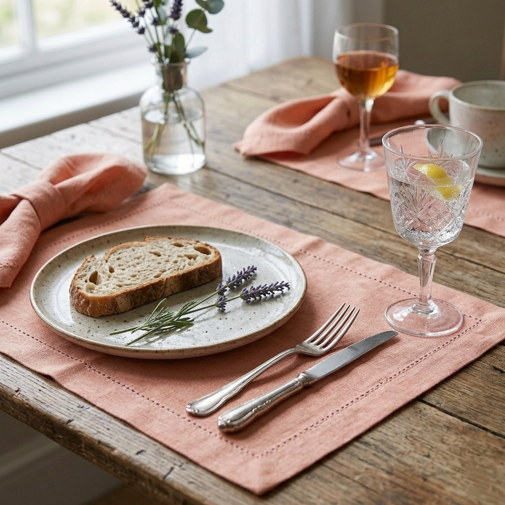 Solid Chambray Weave Placemats With Hem Stitch (set of 4)- 2 SETS