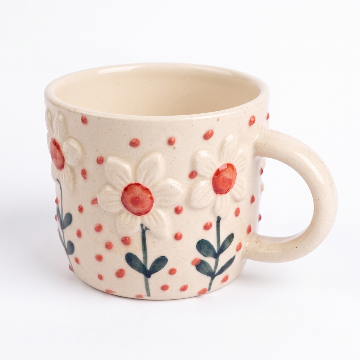 Red Sunshine Bloom Mug | Handcrafted Ceramic | 3x4 In