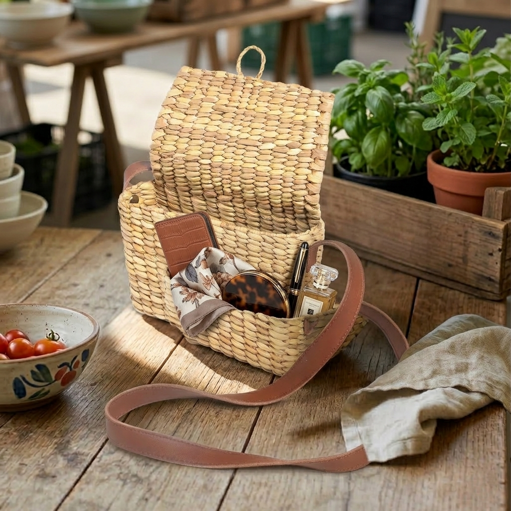 Handwoven kauna grass sling Bag, 7.5 x 2.5 x 6 Inch