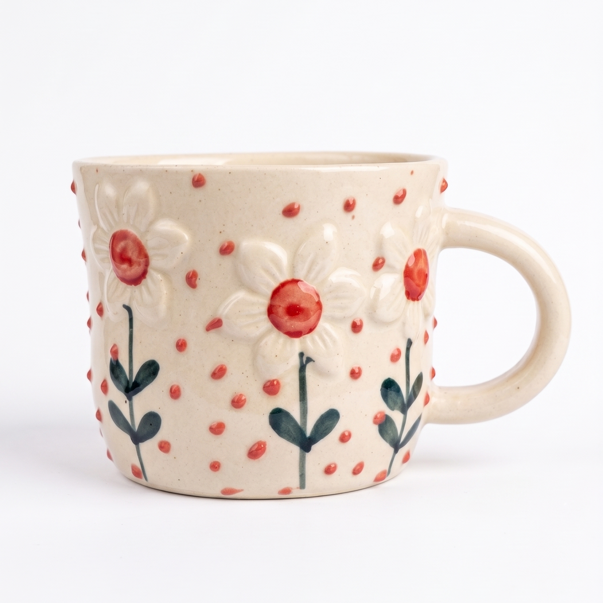 Red Sunshine Bloom Mug | Handcrafted Ceramic | 3x4 In