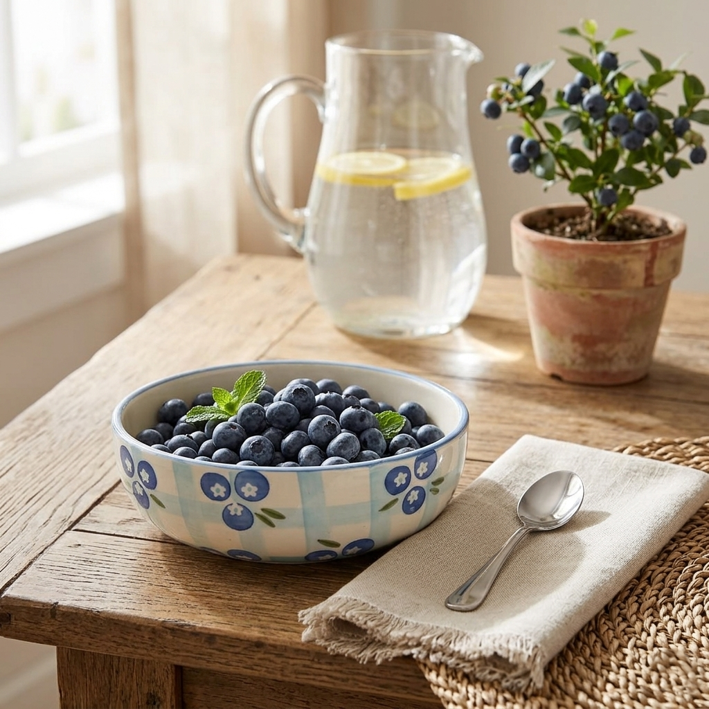 Blueberry Print Ceramic Bowl - 8 Inches (Set of 2)
