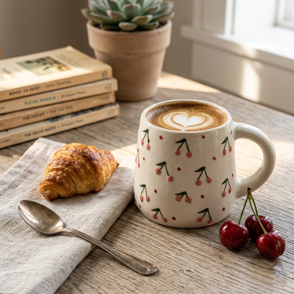 Cherry Blossom Ceramic Mug - 3.5 x 3 Inches - Set of 4