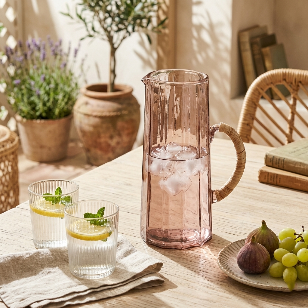 Hammered water pitcher, Pink -6.25 x 9.5 Inches