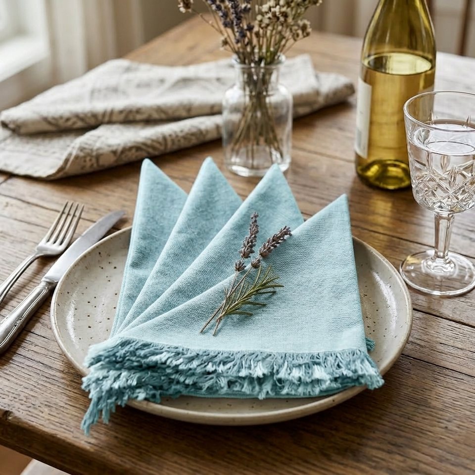 Fringe Borders Blue Napkins (Set of 4), 18 Inch- 2 SETS