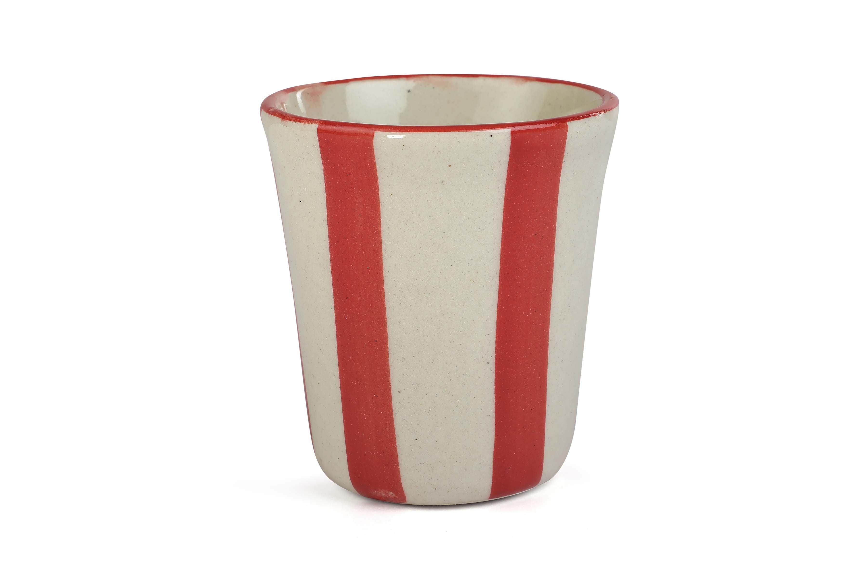 Ceramic Red Stripe Glass- 3 inches  (Set of 6)