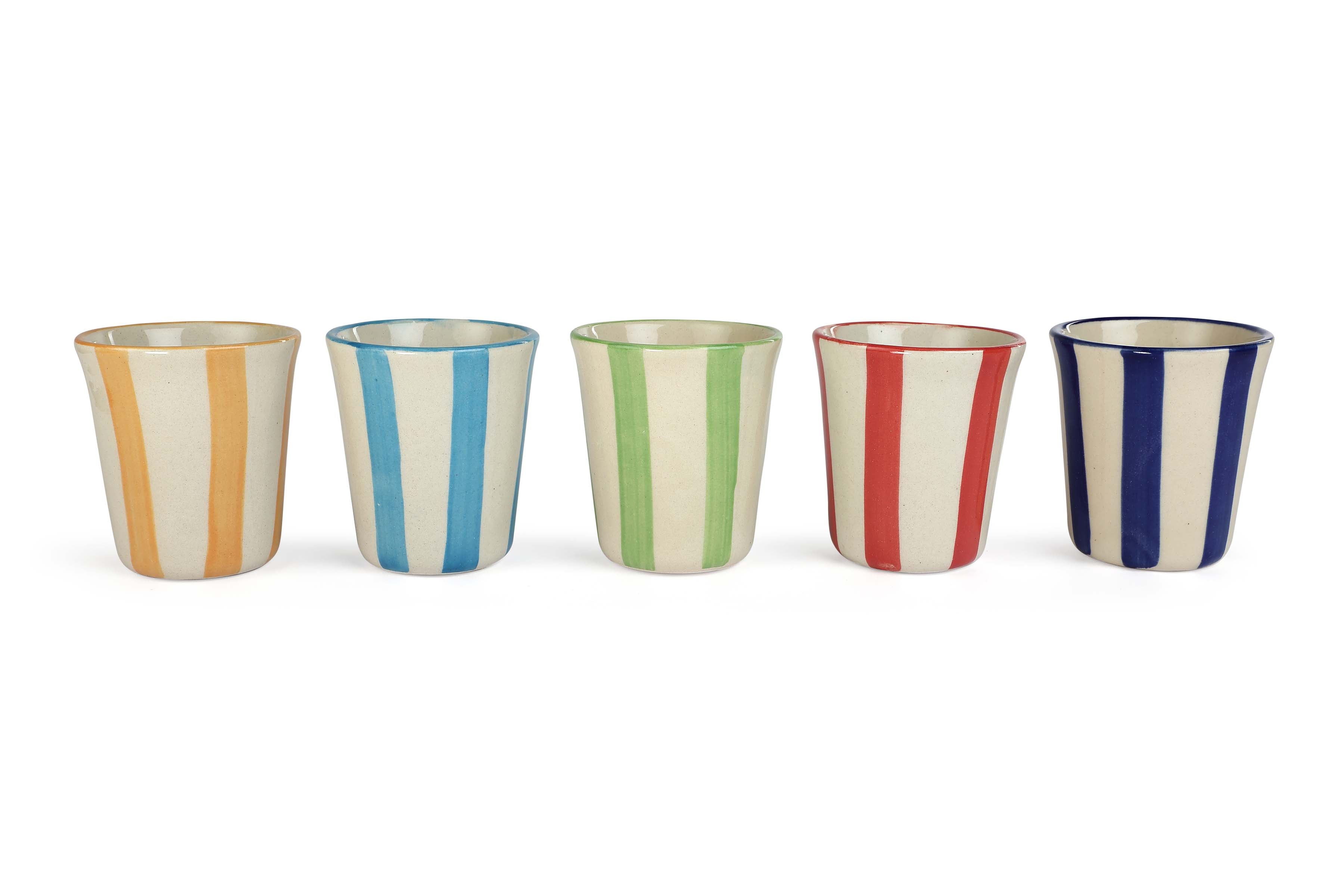 Ceramic Blue Stripe Glass- 3 inches (Set of 6)