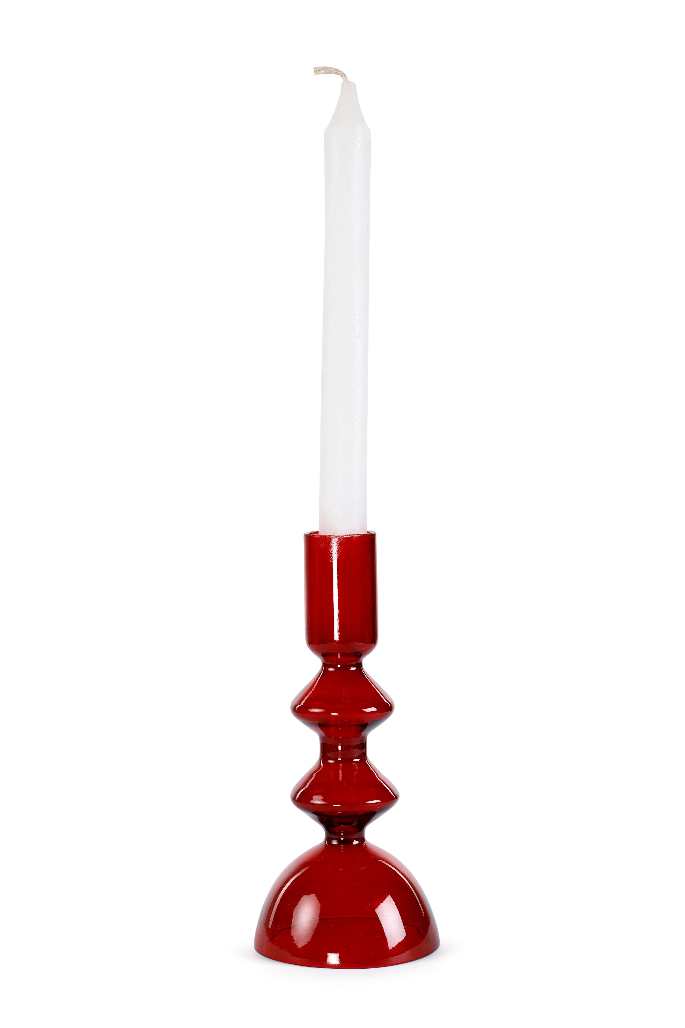 Retro Glass Candle Stick Holder- 6 x 2.5 Inches_ Red (Set of 4)