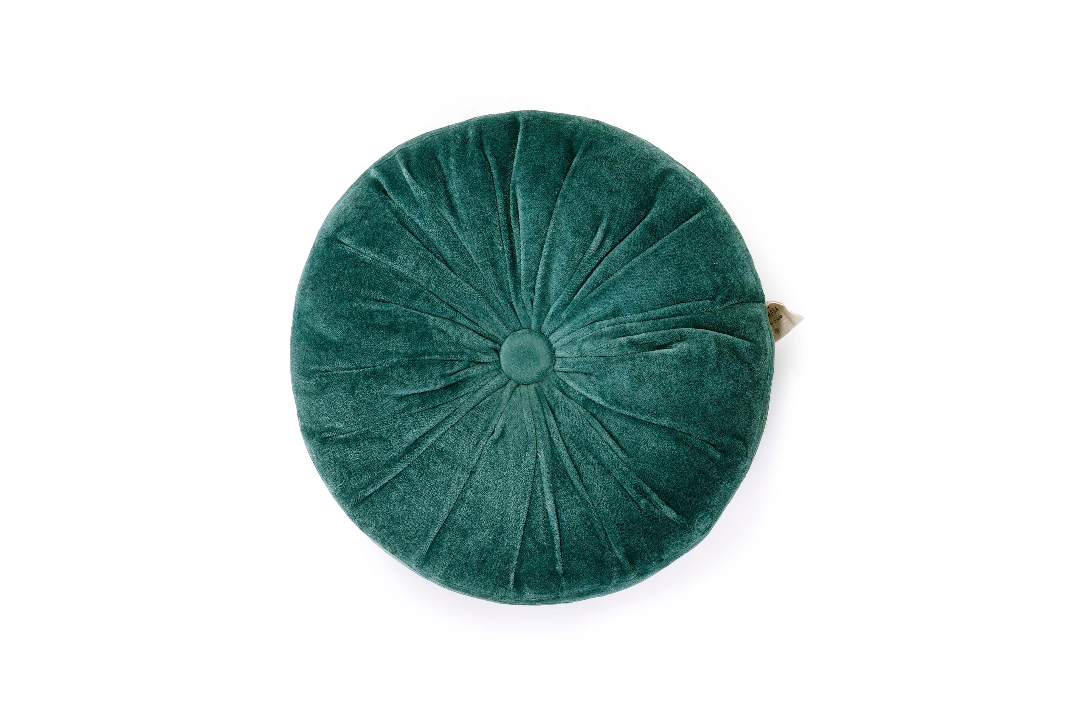 Mini Velvet Round Handmade Pillow - Evergreen, 11 Inch