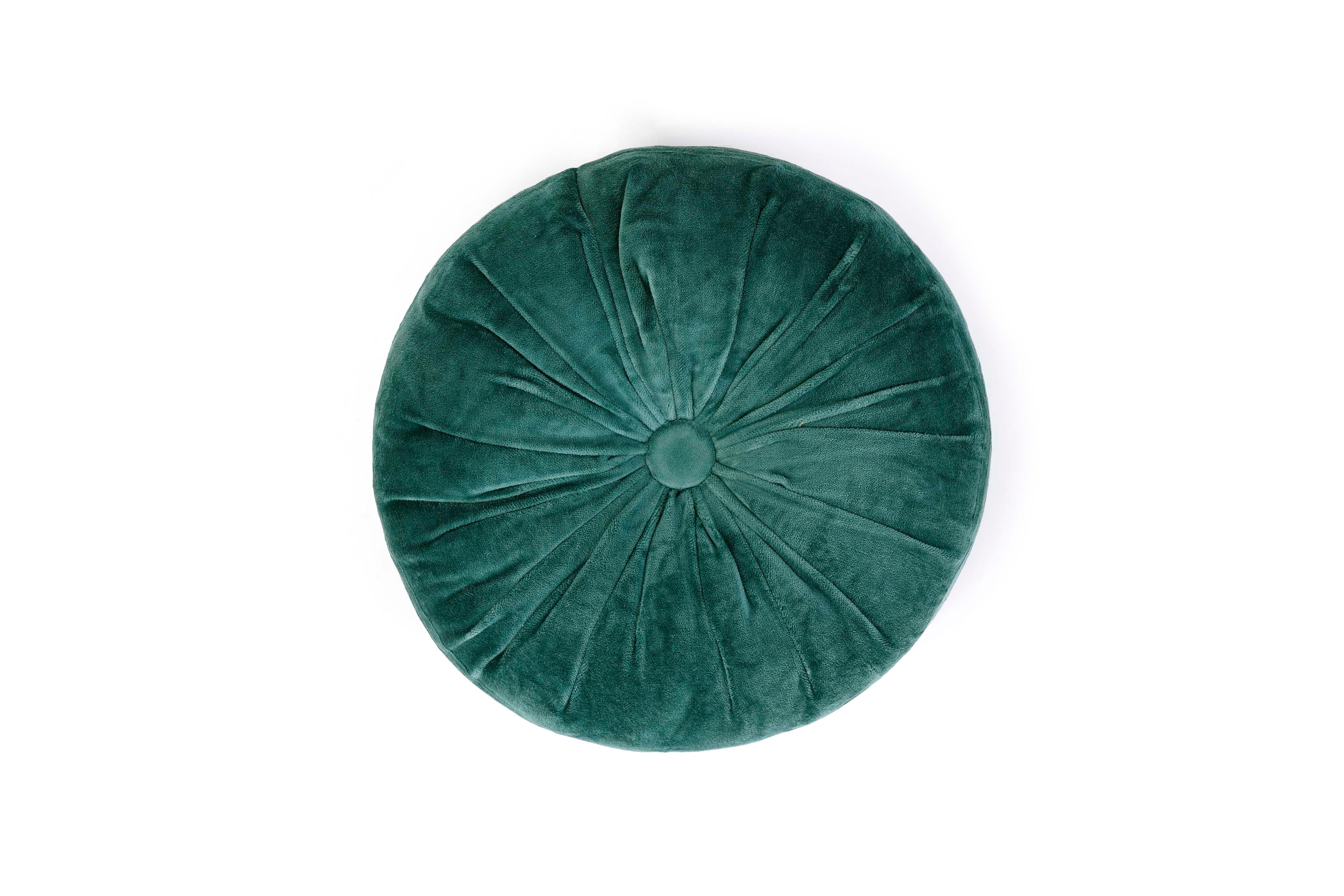 Mini Velvet Round Handmade Pillow - Evergreen, 11 Inch