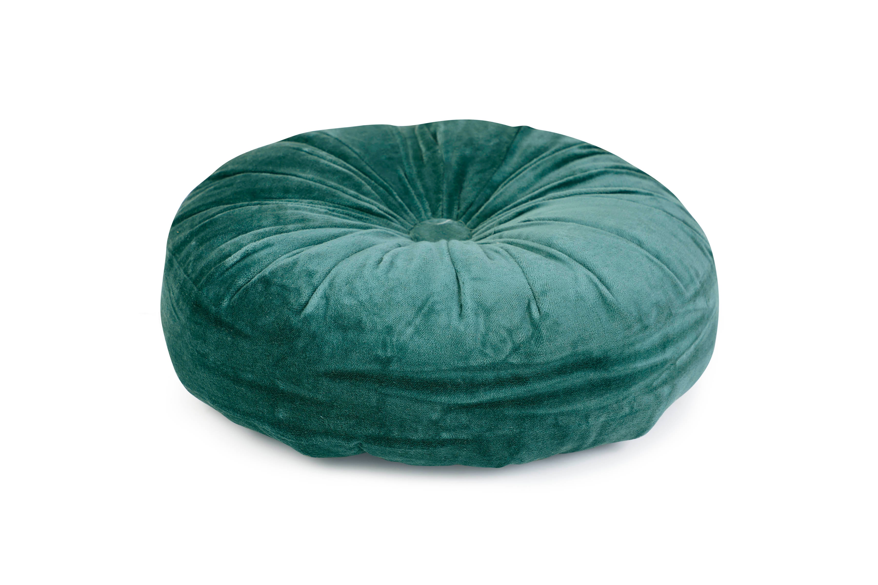 Mini Velvet Round Handmade Pillow - Evergreen, 11 Inch