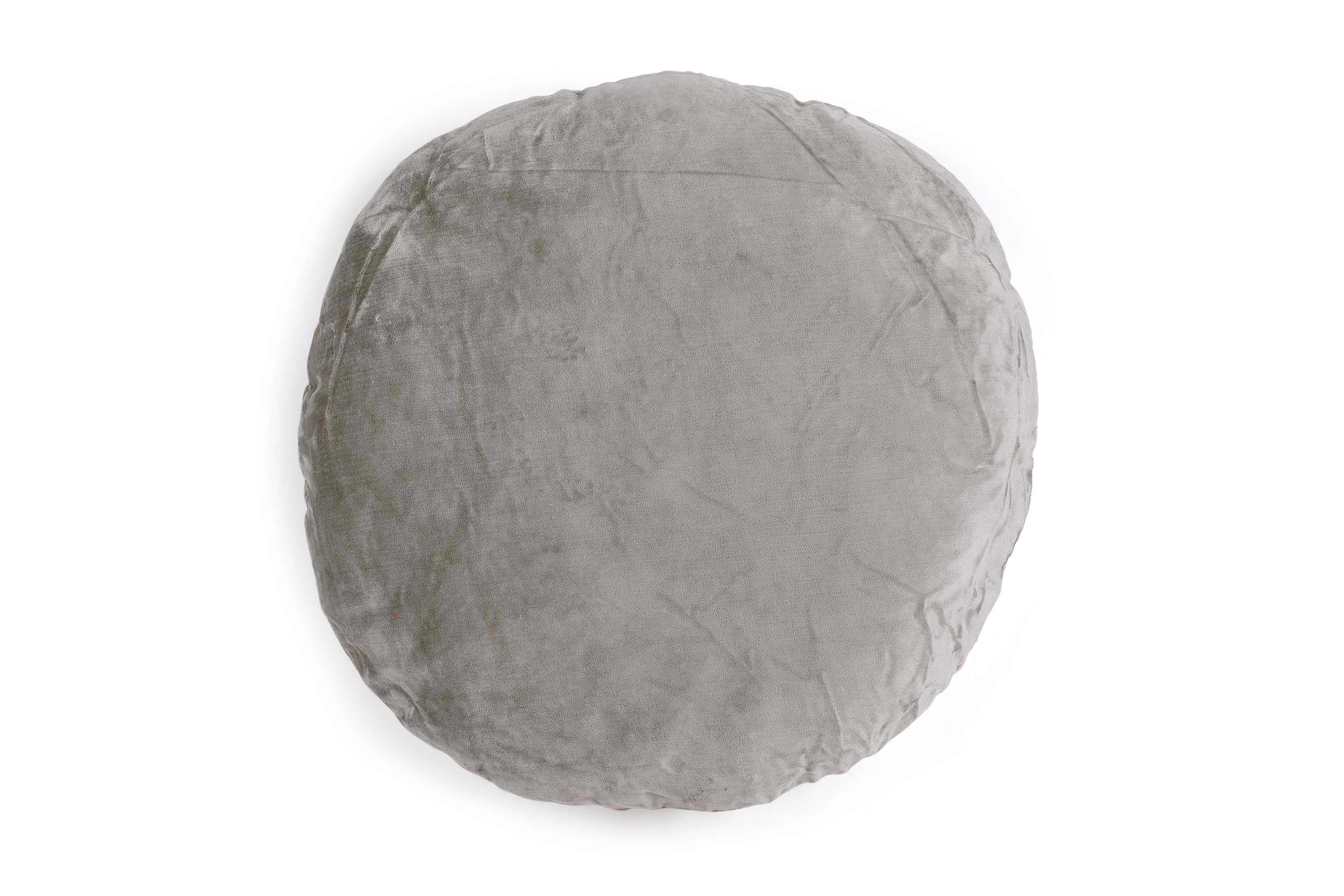 Reversible Velvet Round Pillow, Sage & Biscotti - 16 Inch