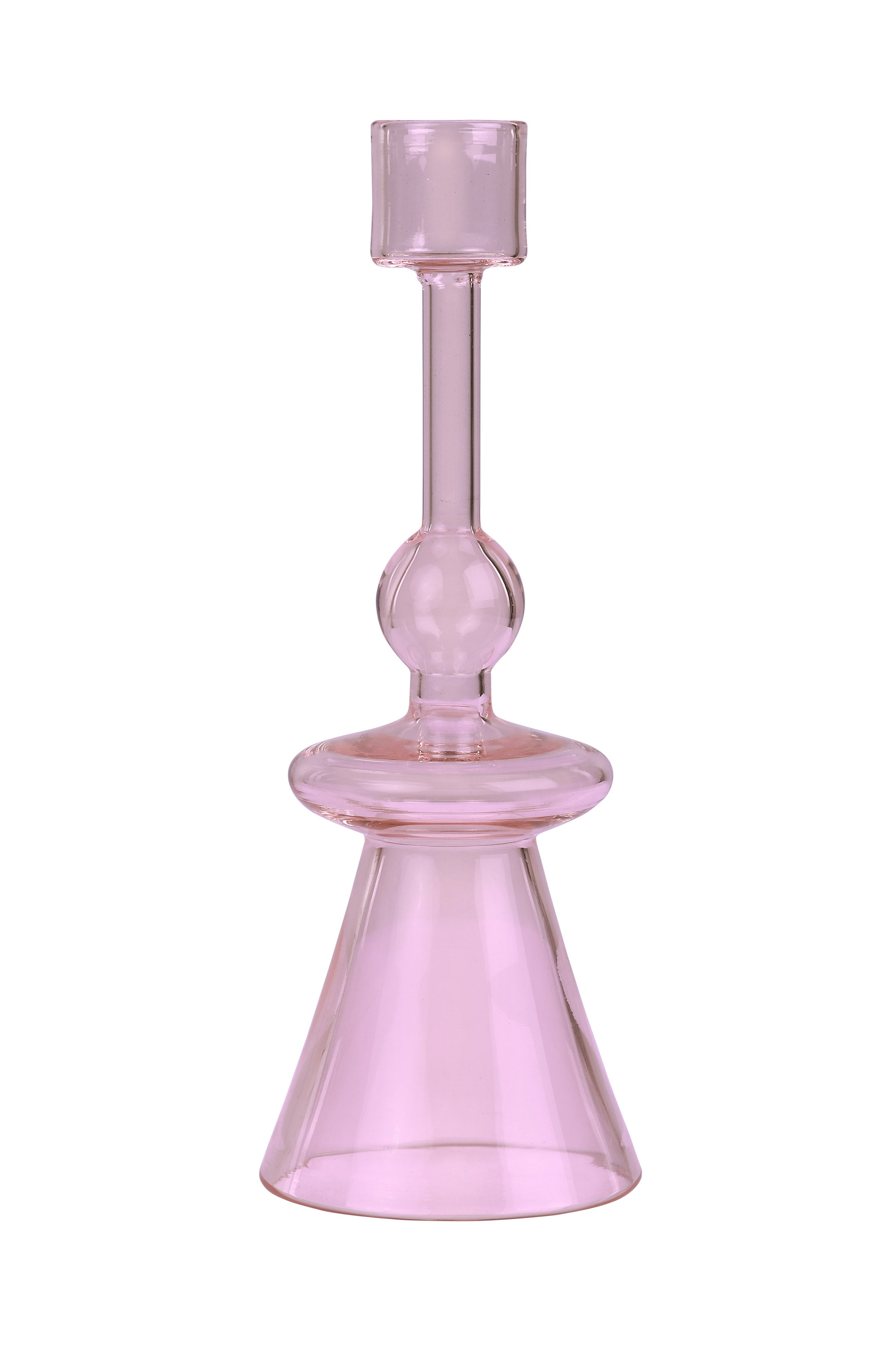 Glass Candle Holder- Pink,  7 x 2.3 Inches (Set of 4)