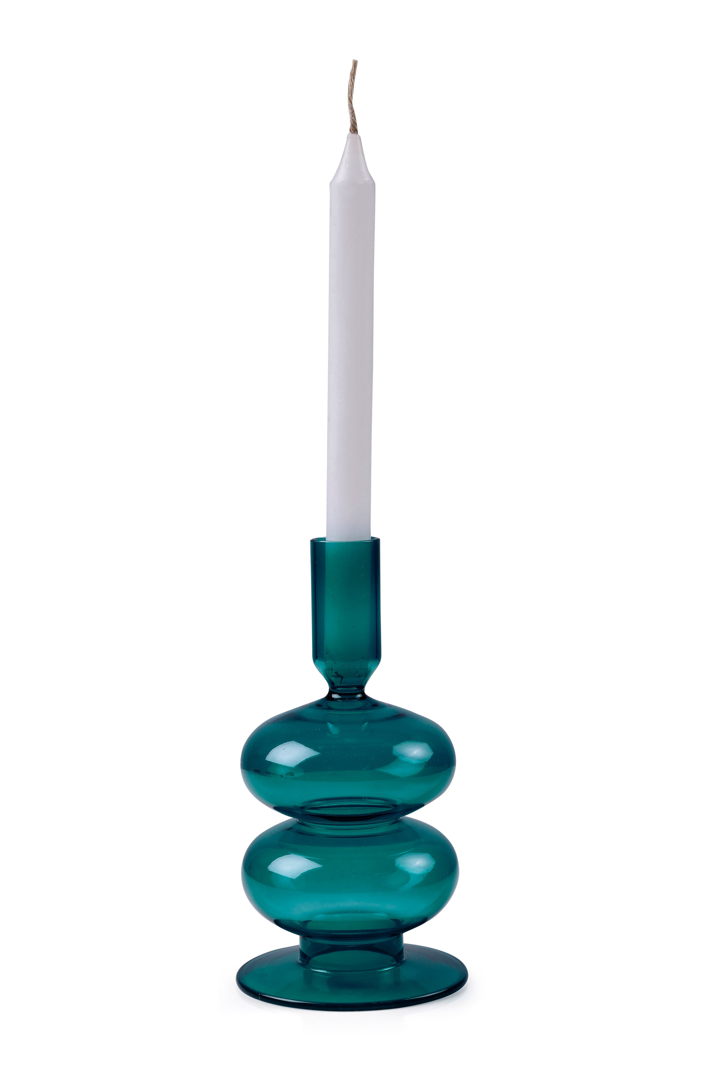 Retro Wavy Glass Candle Holder- 7 x3.5 Inches, Teal (Set of 4)