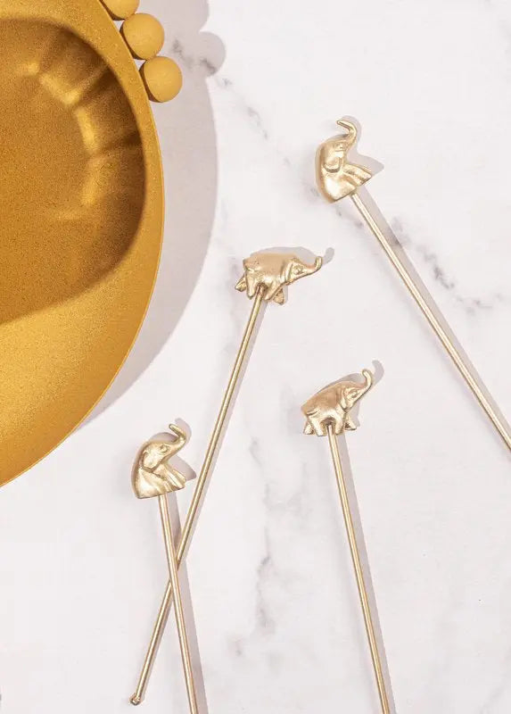 Brass elephant Cocktail Stirrers (Set of 4)- 6.29 Inches