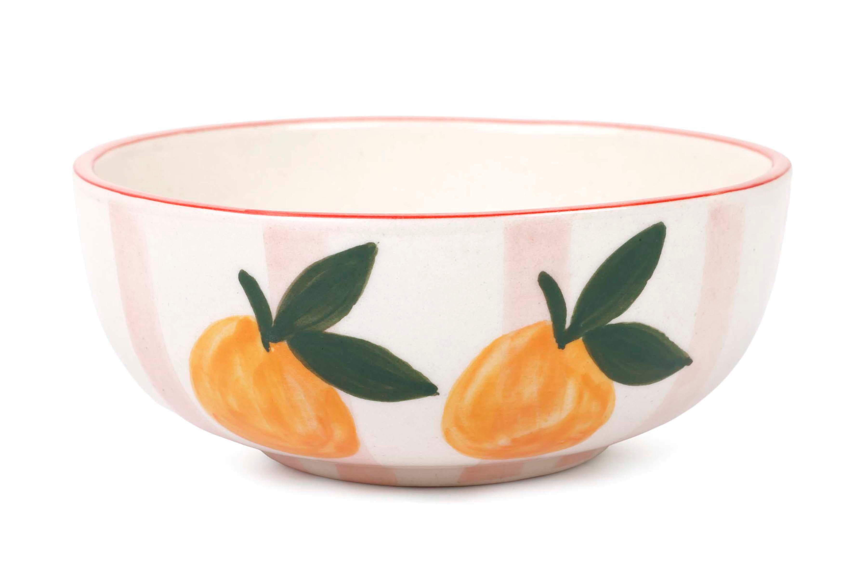 Ceramic Striped Orange Bowl, Pink - 5.5x5.5x2.5 Inches (Set of 2)