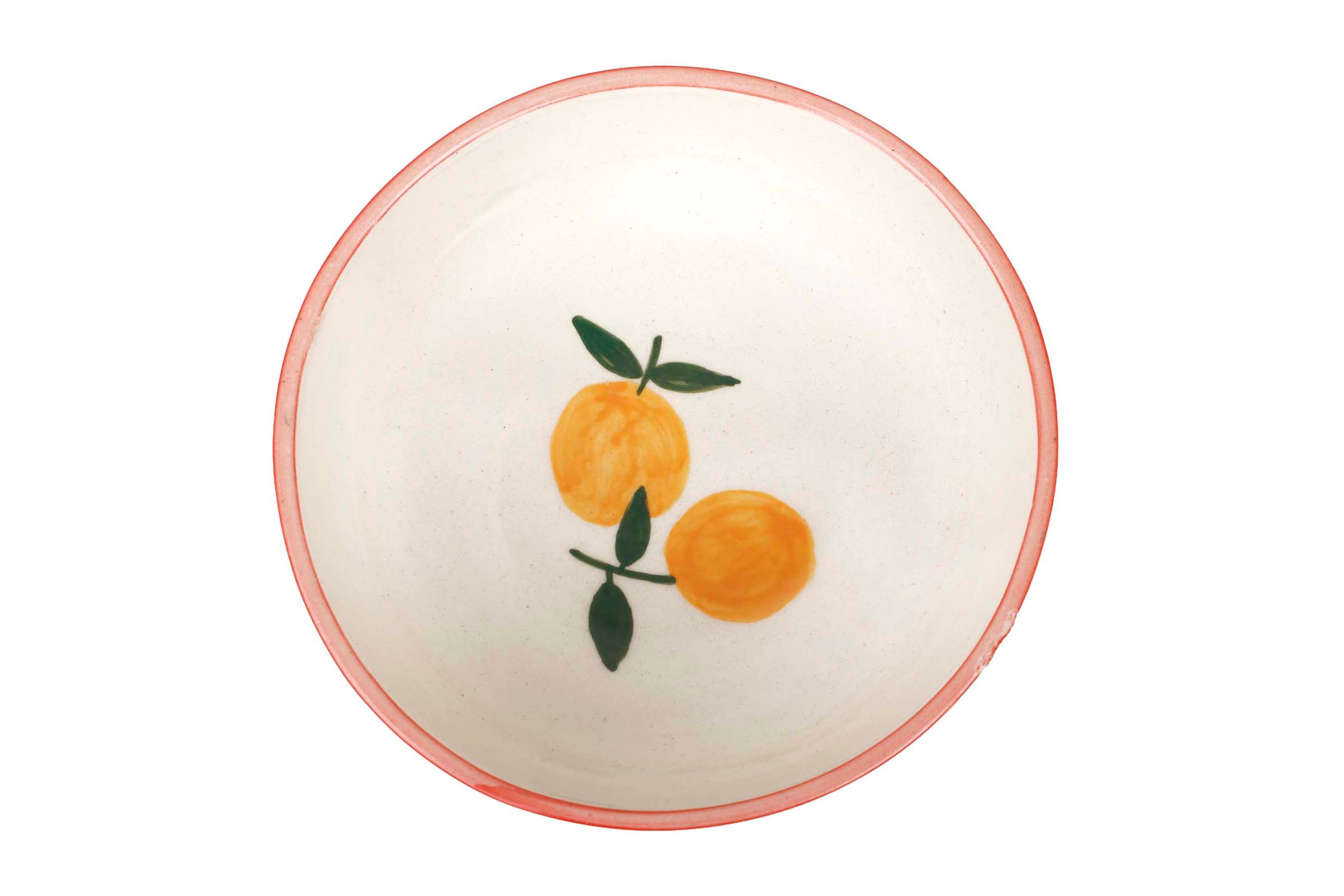 Ceramic Striped Orange Bowl, Pink - 5.5x5.5x2.5 Inches (Set of 2)