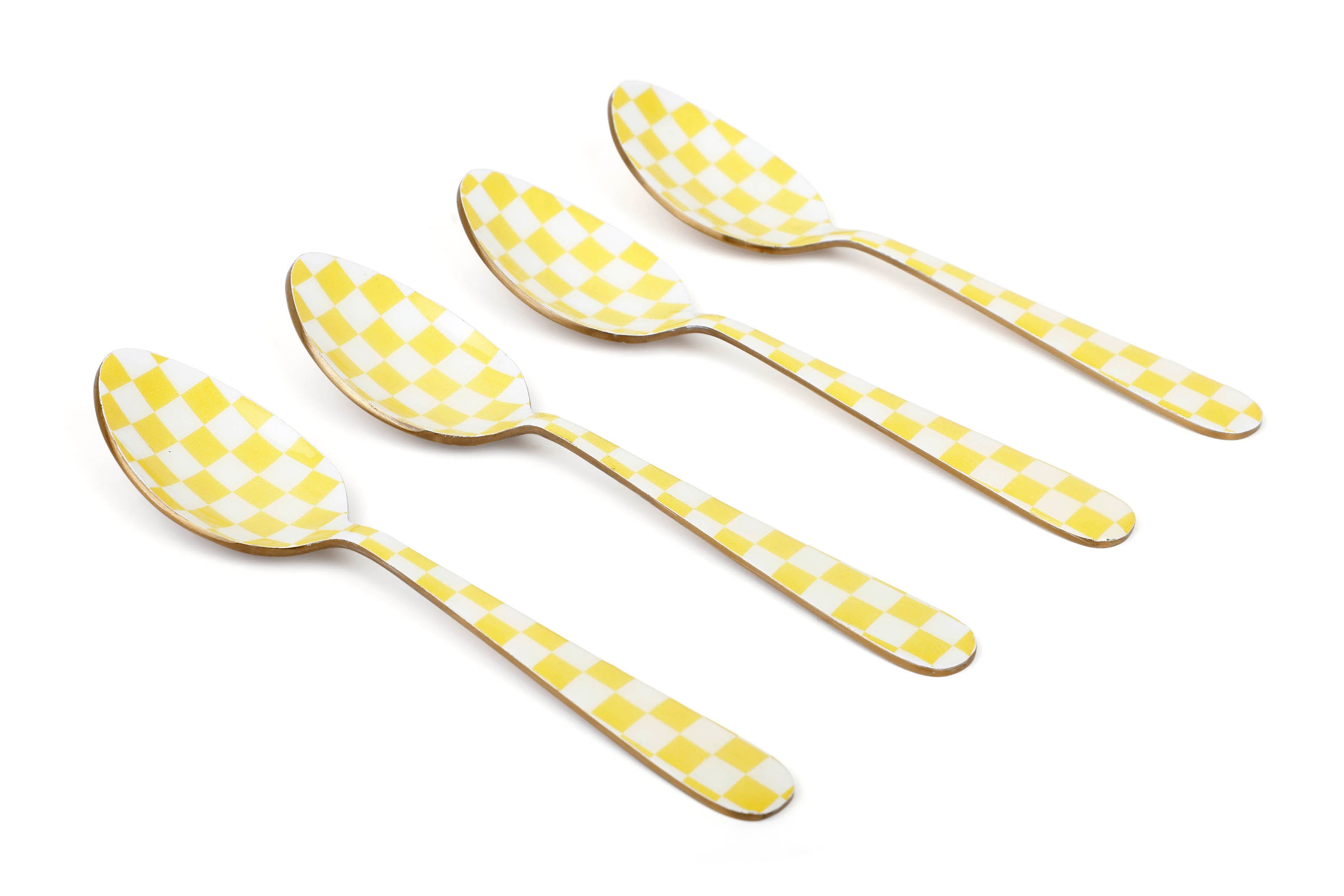 Yellow Enamel Spoon Set – (Set of 4) , 5.4 x 1 Inches