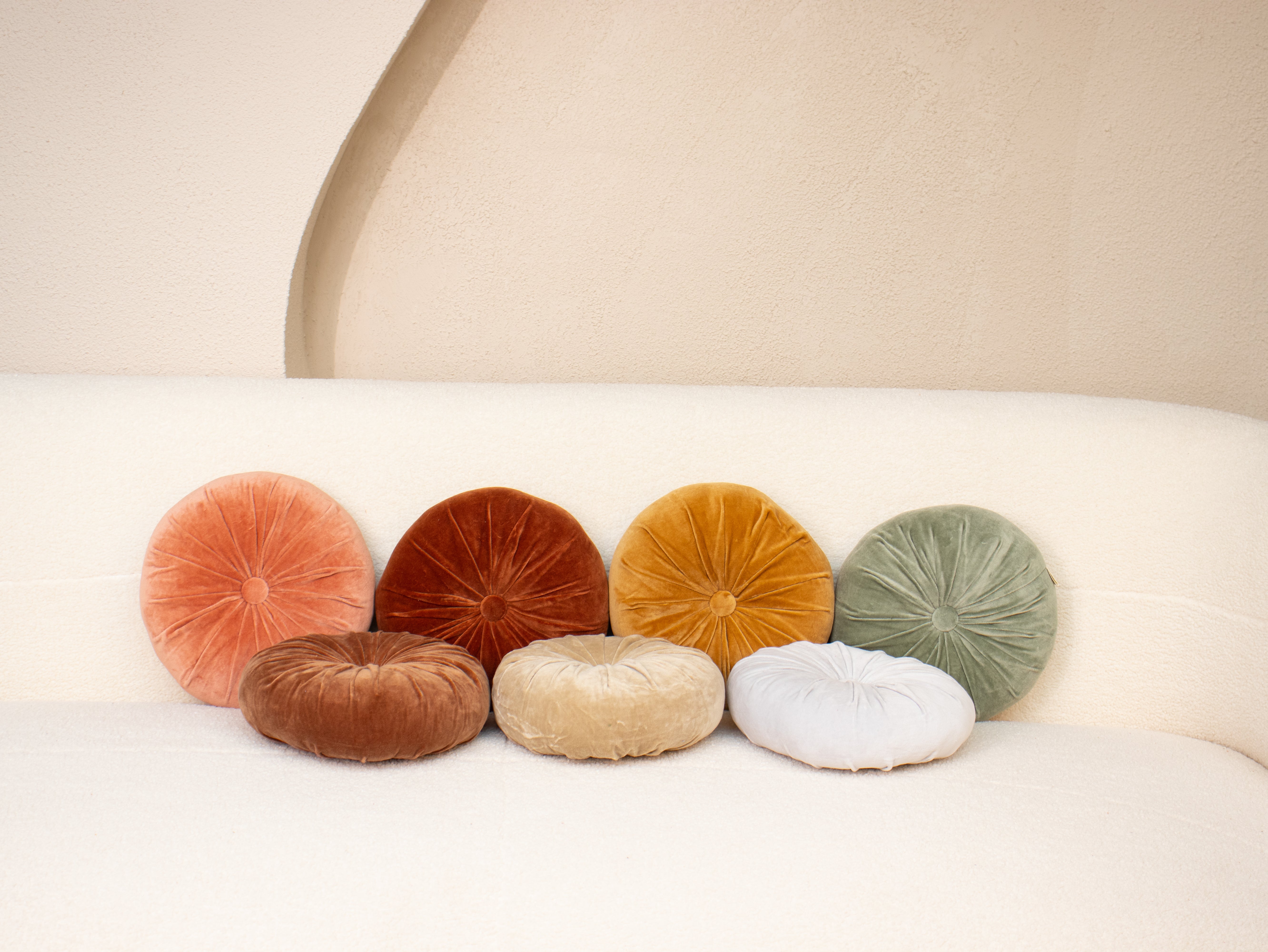 Mini Velvet Round Handmade Pillow, Biscotti- 11 Inch