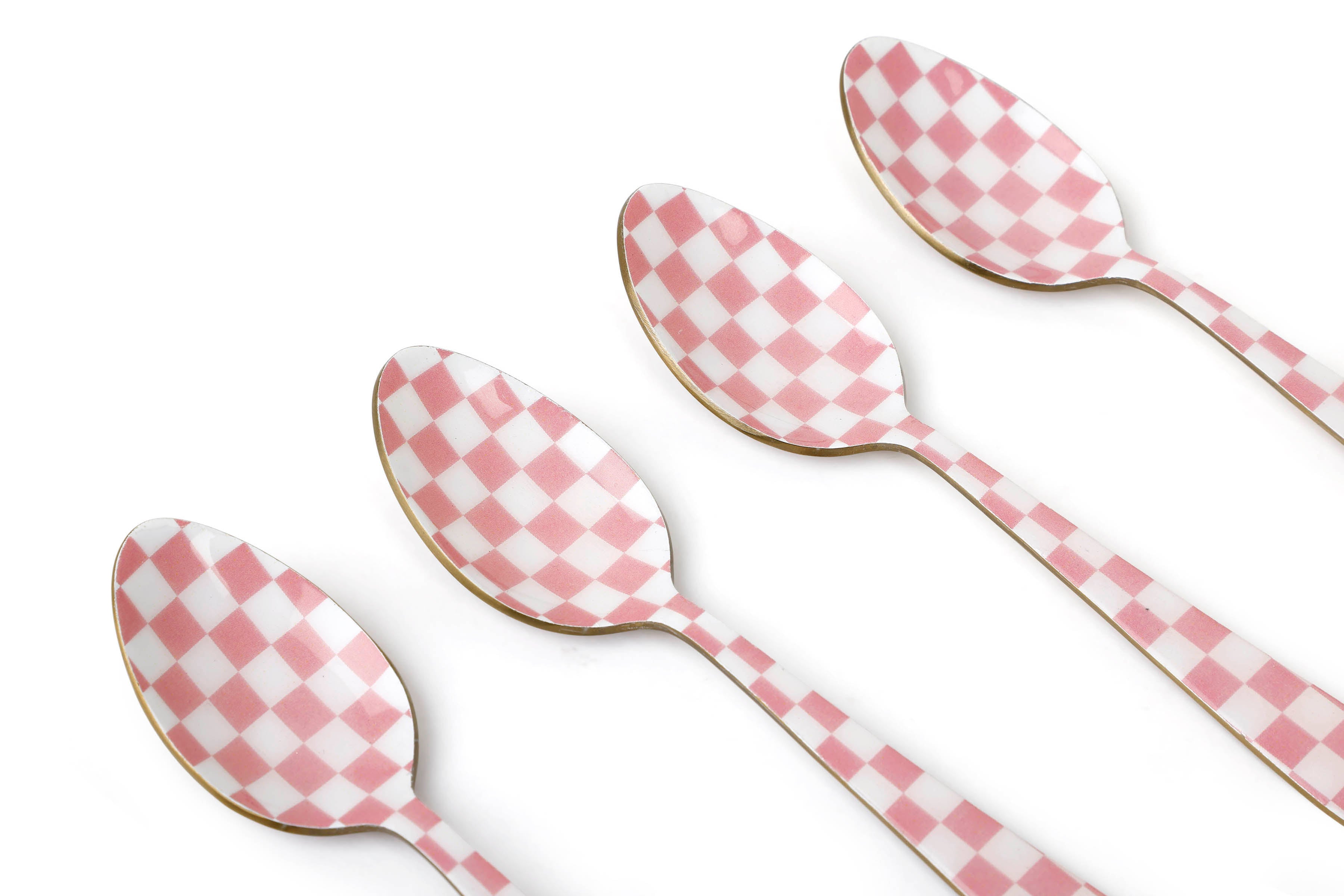 Pink Enamel Spoon Set – (Set of 4) , 5.4 x 1 Inches