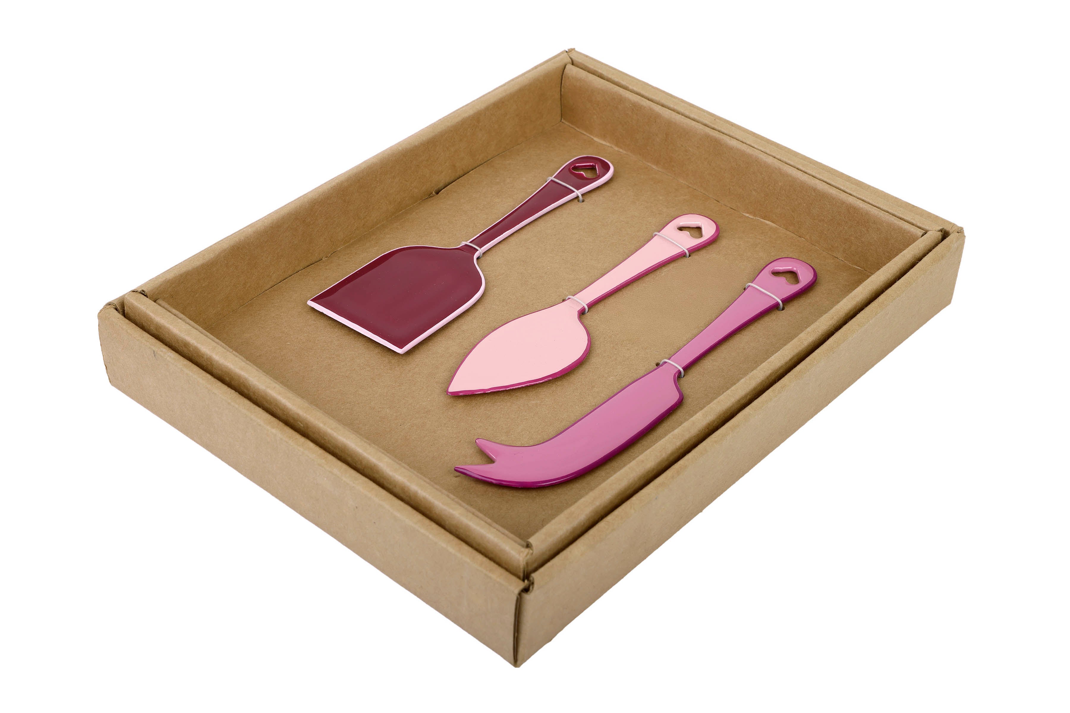 Enamel Cheese Knife Set , Pink (Set of 3) - 6.2 x 2 Inches