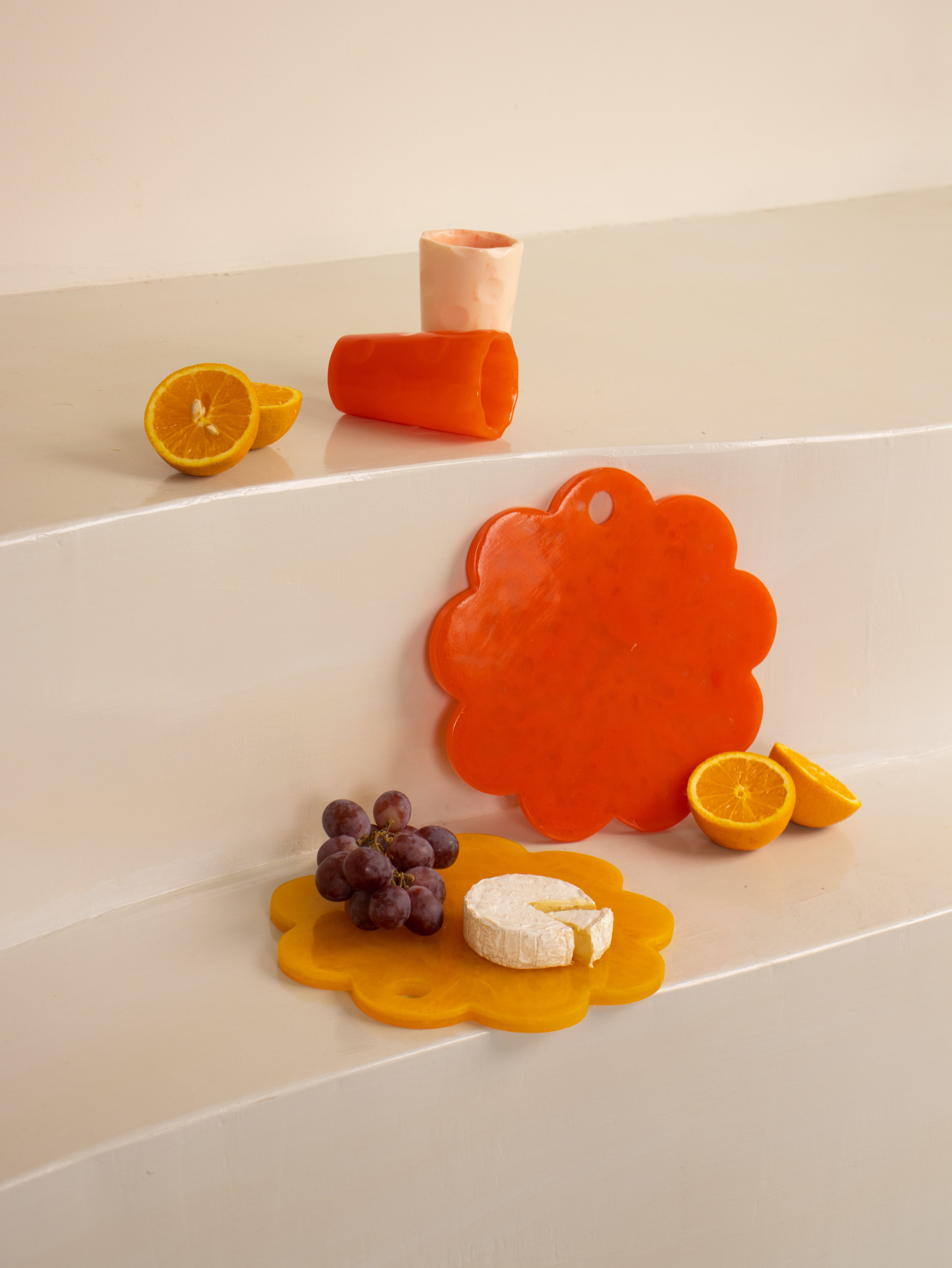 Scallop Resin Cheese Charcuterie Board, Orange - 9 Inches (Set of 2)