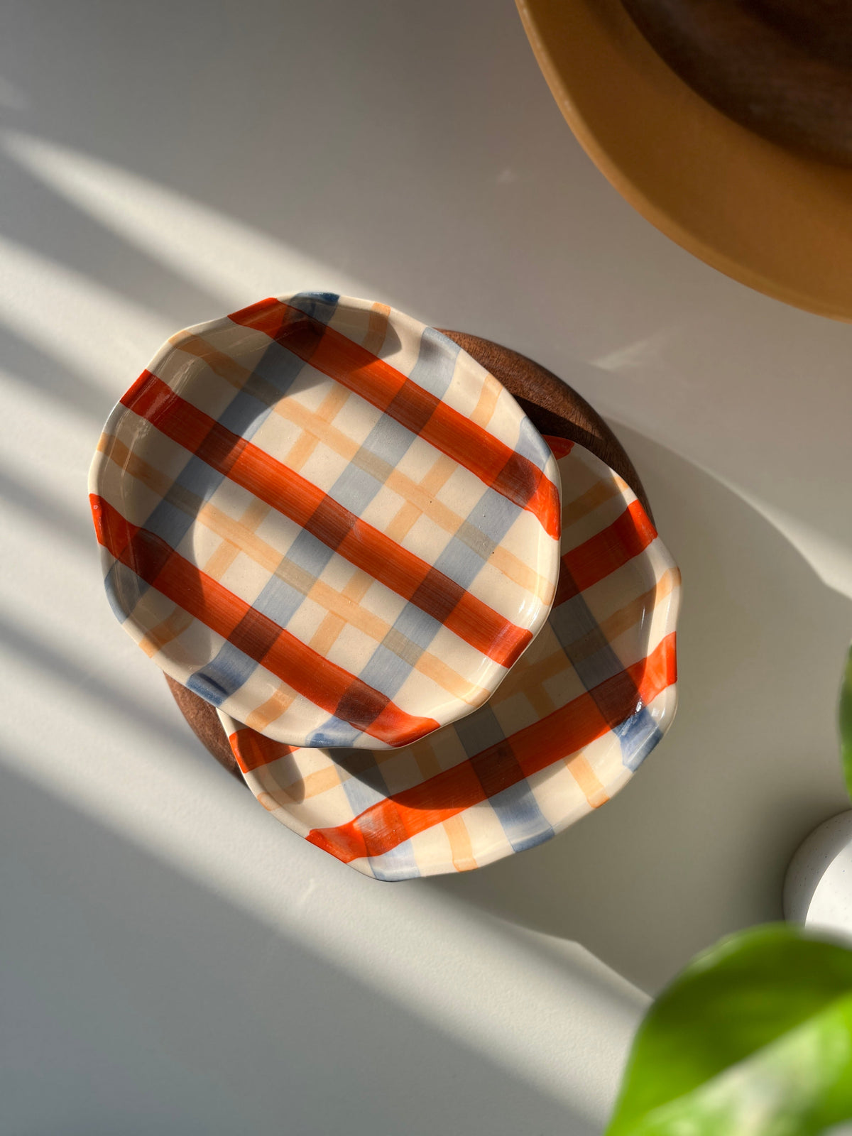 Warm Plaid Check Plate | Hand-Painted Ceramic | 7in