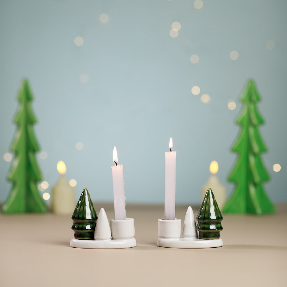 Santa Ceramic Candle Holders, 4 x 2.5 x 3.5 Inches  (Set of 2)