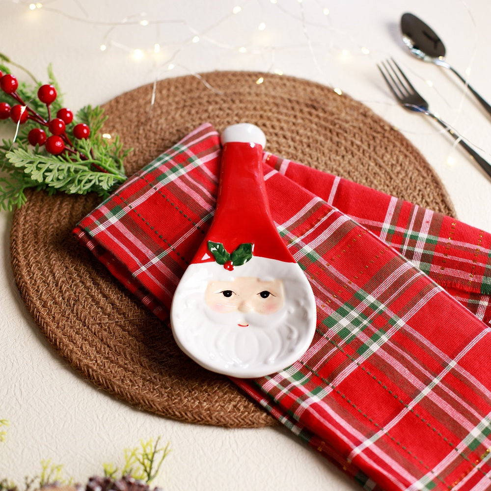 Santa Ceramic Spoon Rest- 10 x 4 x 1 Inches (Set of 2)