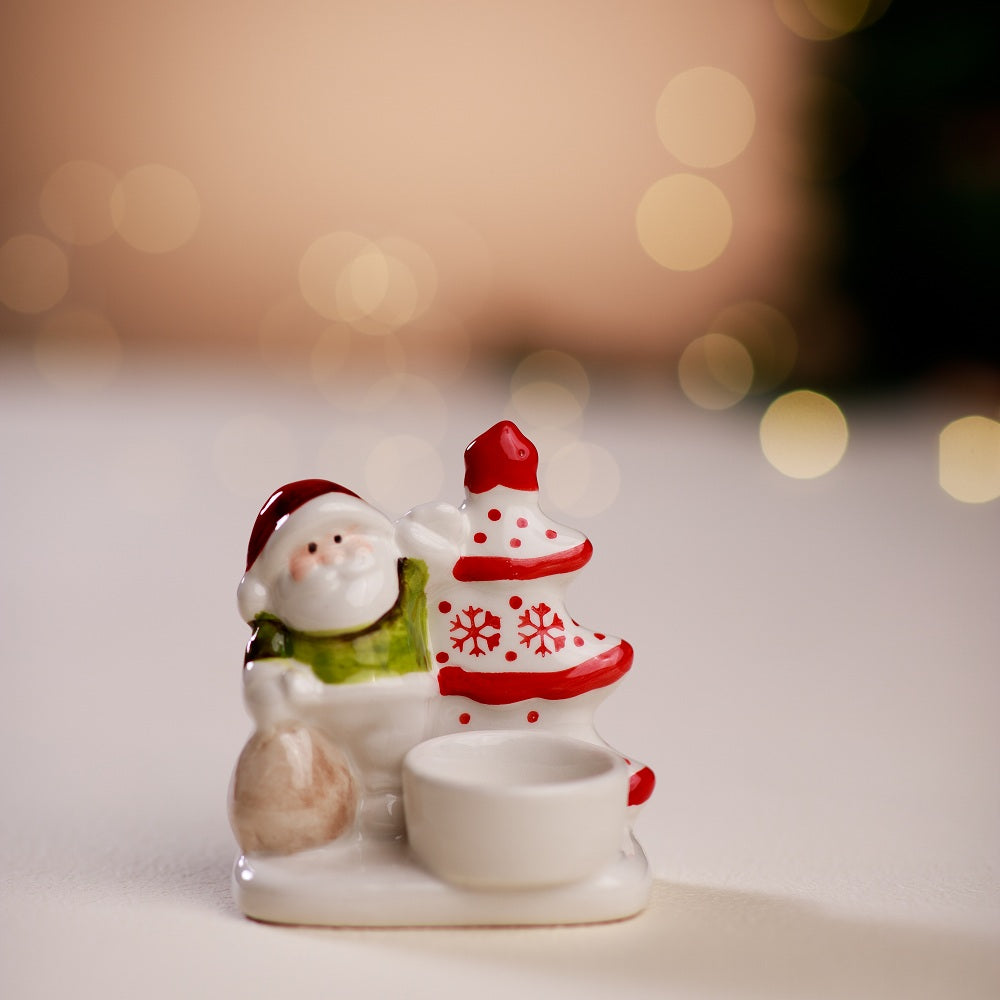 Santa Ceramic Candle Holders, 3.75 x 2.75 x 4.25 Inches (Set of 2)