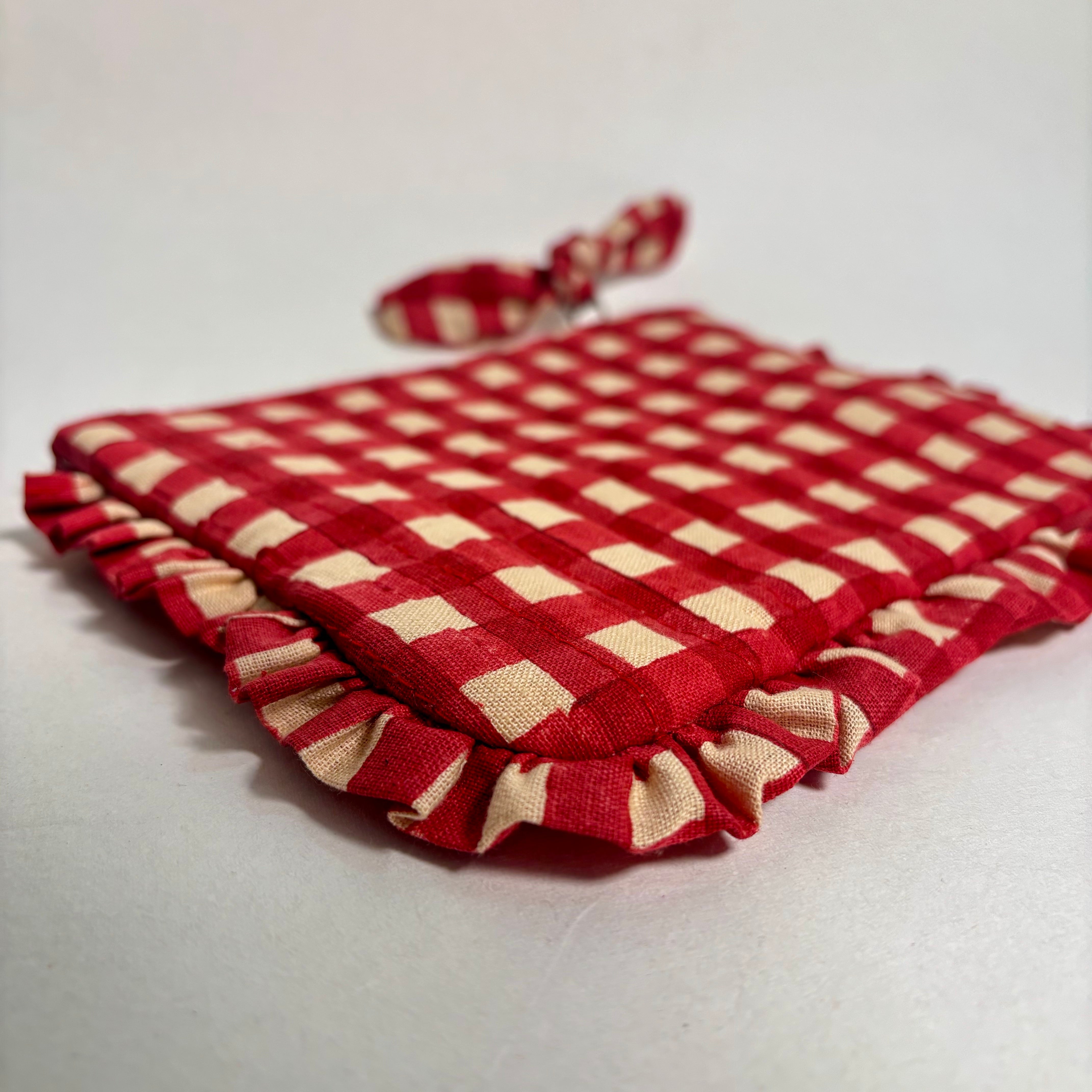 Sustainable Quilted Cotton Pouch, Red Checks - 8 x 5 Inches (Set of 2)