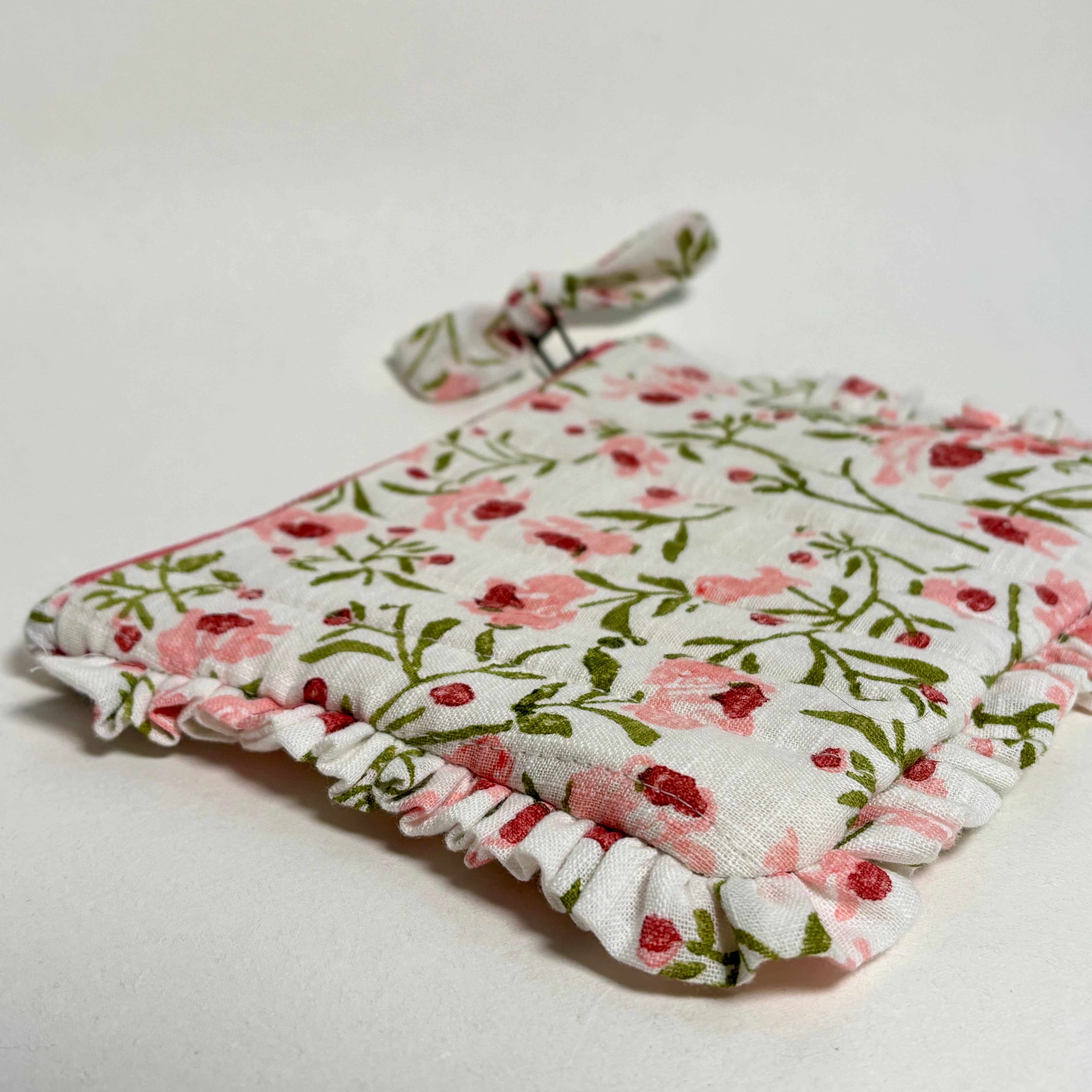 Sustainable Quilted Cotton Pouch, Spring Bloom  - 8 x 5 Inches (Set of 2)