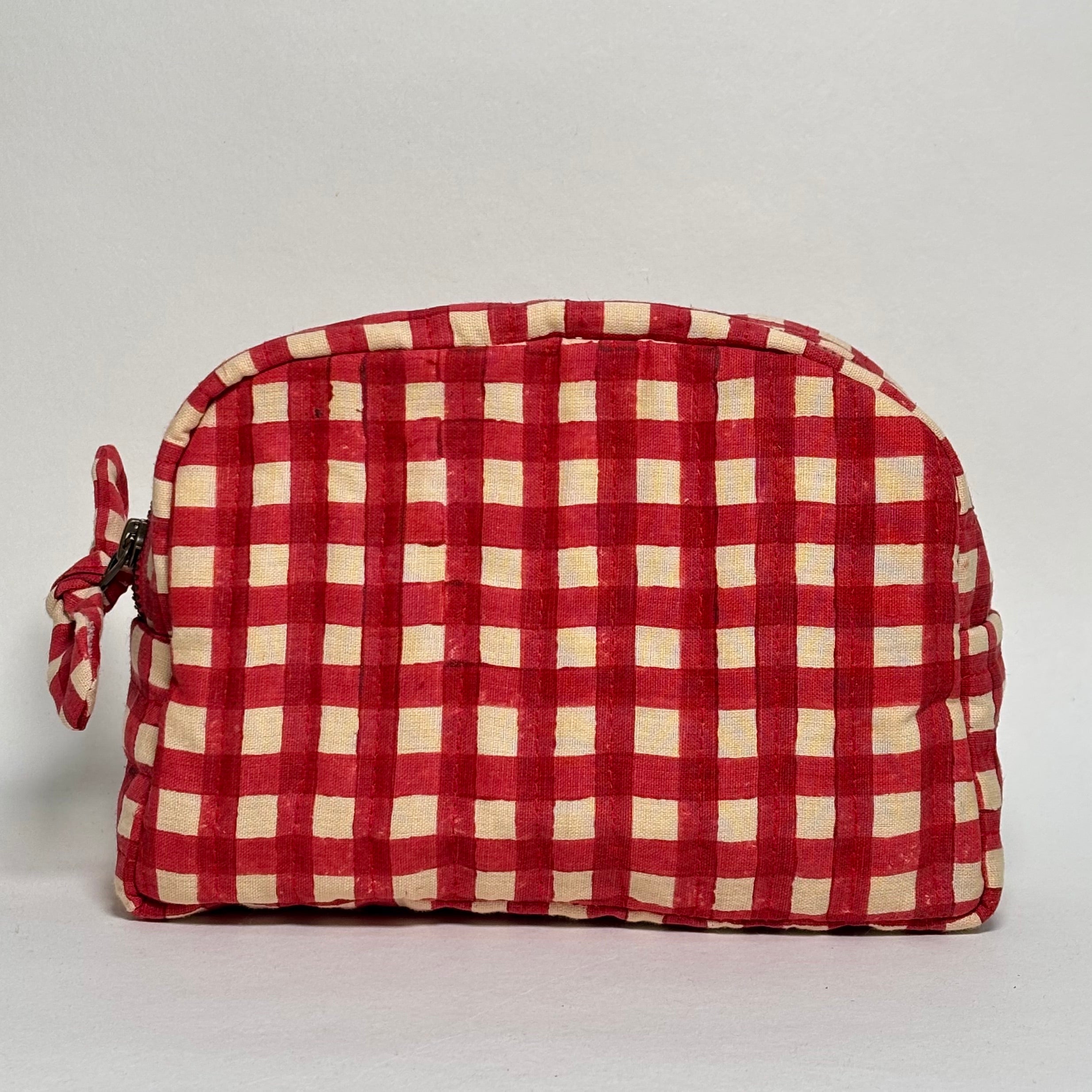 Sustainable Quilted Cotton Pouch, Red Checks - 6 x 4.5 Inches (Set of 2)
