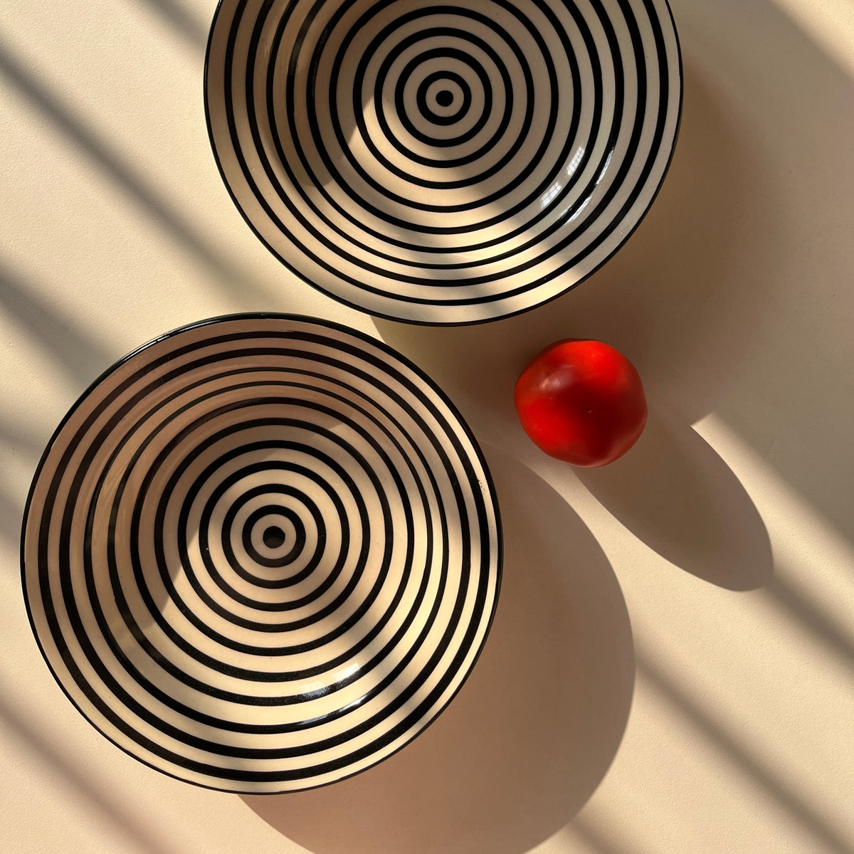 Black Spiral Pasta Plate | Hand-Painted Ceramic