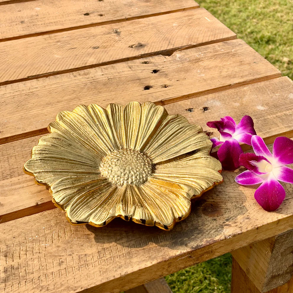 Gilded Flower Decor Tray - 7.5 x 7.5 x 0.80 Inches