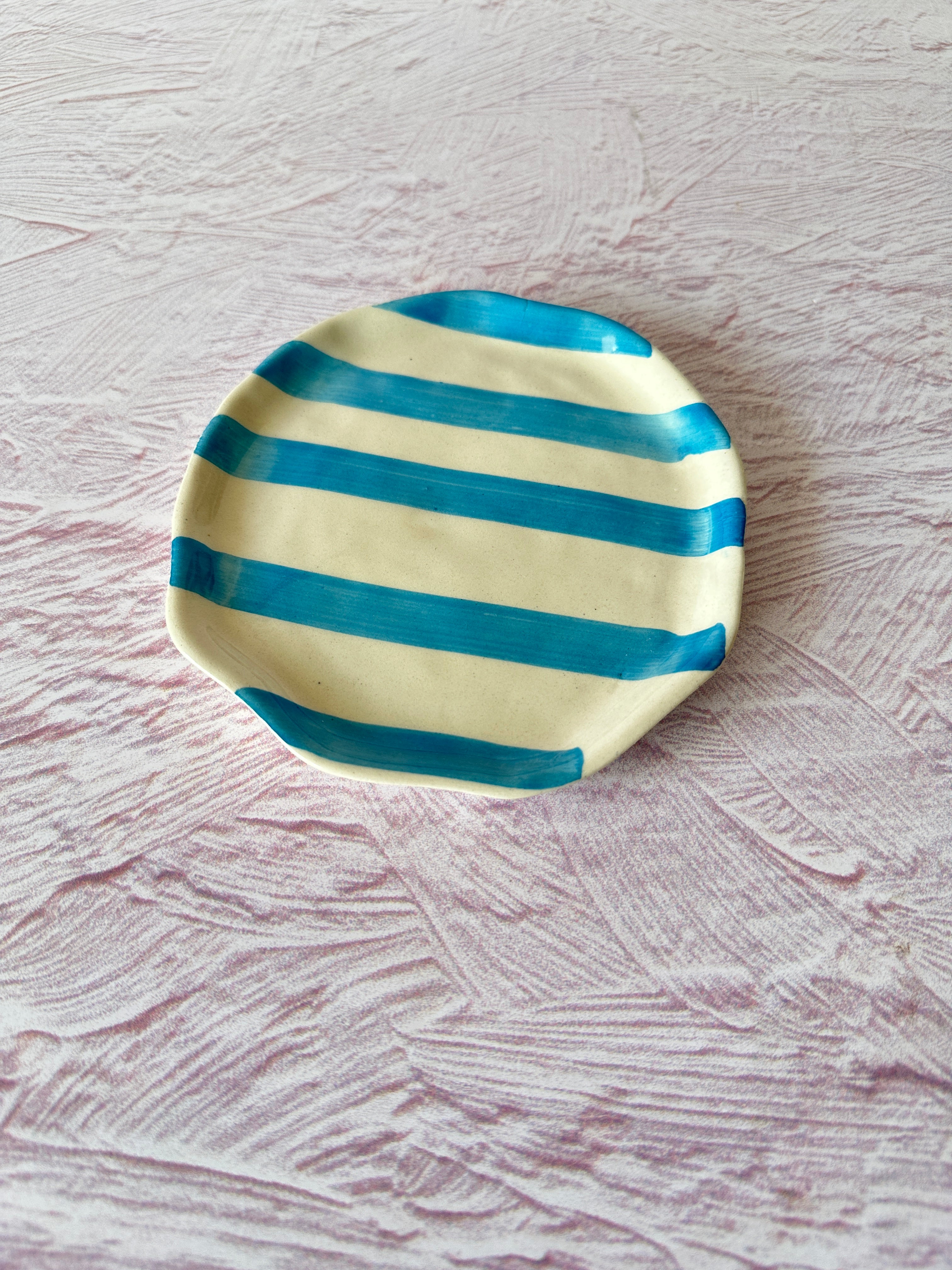 Ceramic Aqua stripe plate, 6.3x6.3 Inches (Set of 6)