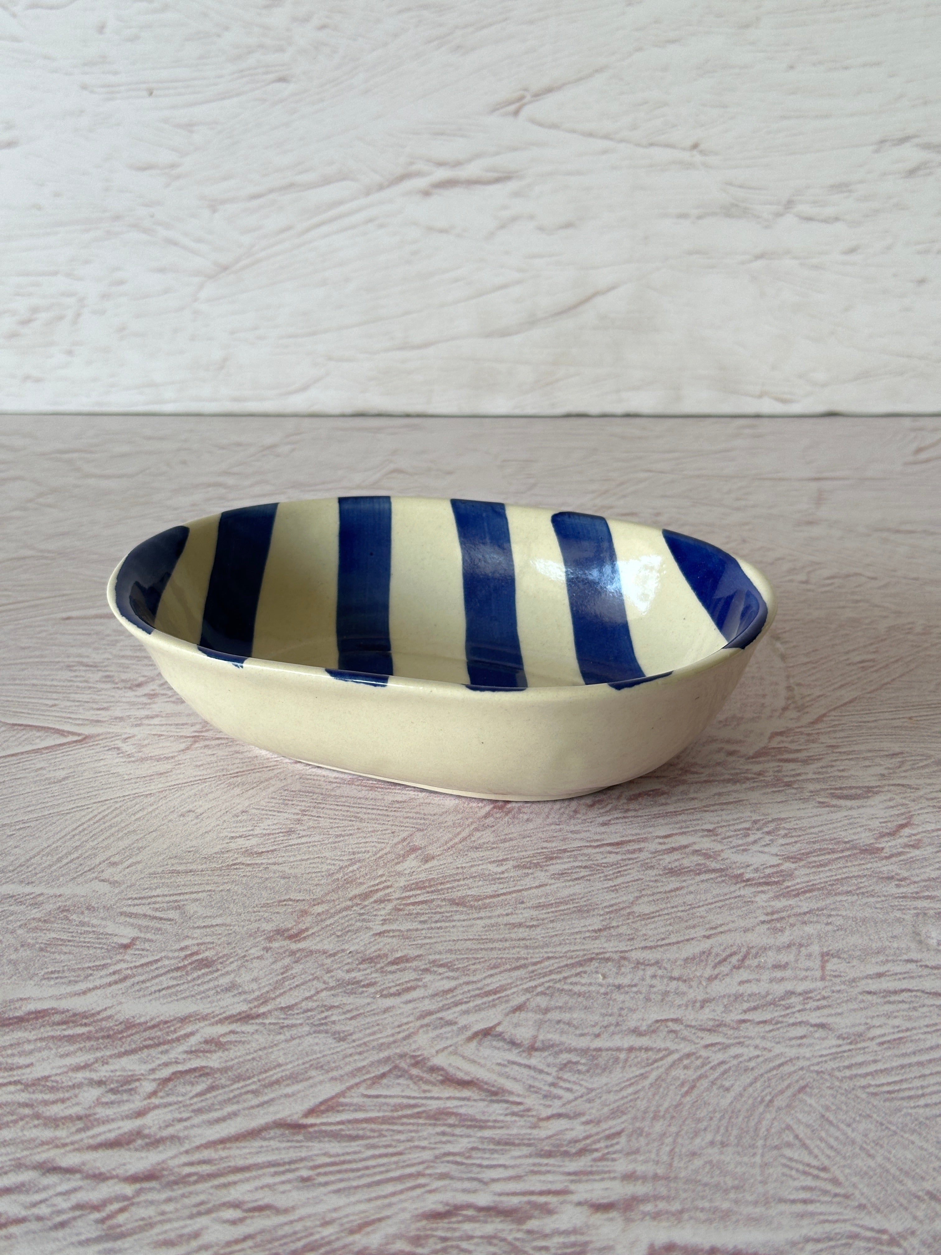 Ceramic stripe Bowl, Blue 7x5x2 Inches (Set of 4)