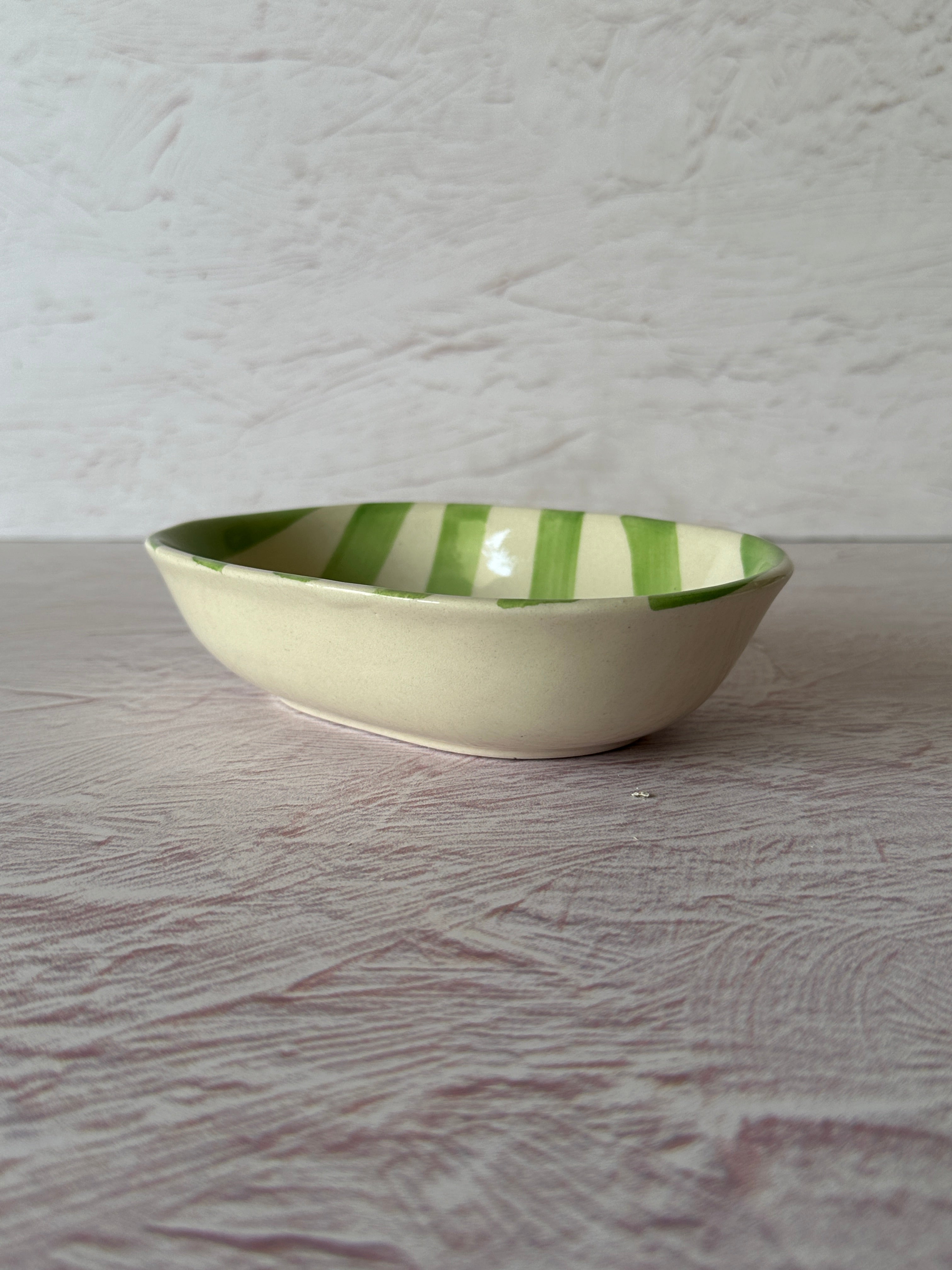 Ceramic stripe Bowl, Green 7x5x2 Inches (Set of 4)