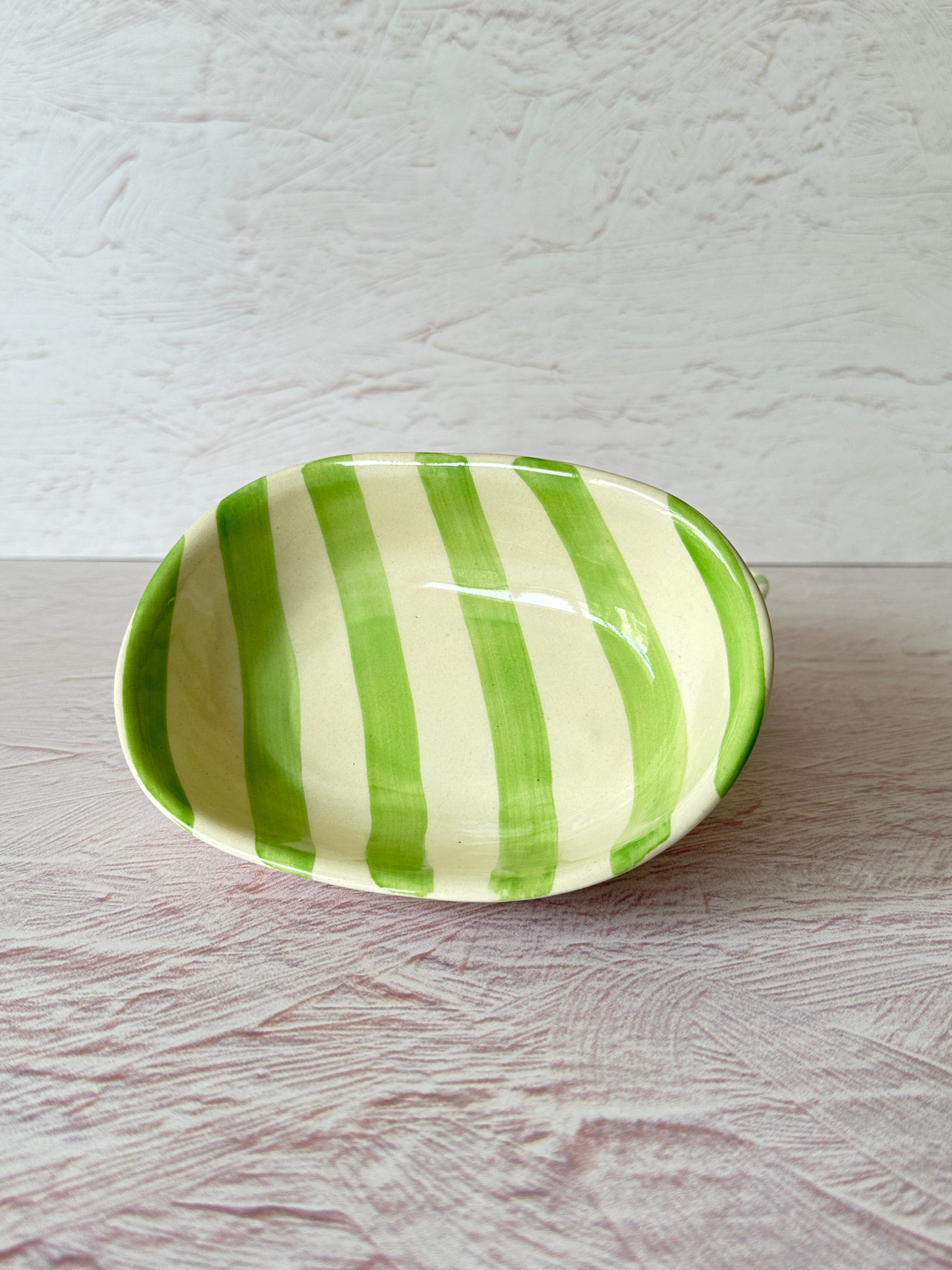 Ceramic stripe Bowl, Green 7x5x2 Inches (Set of 4)