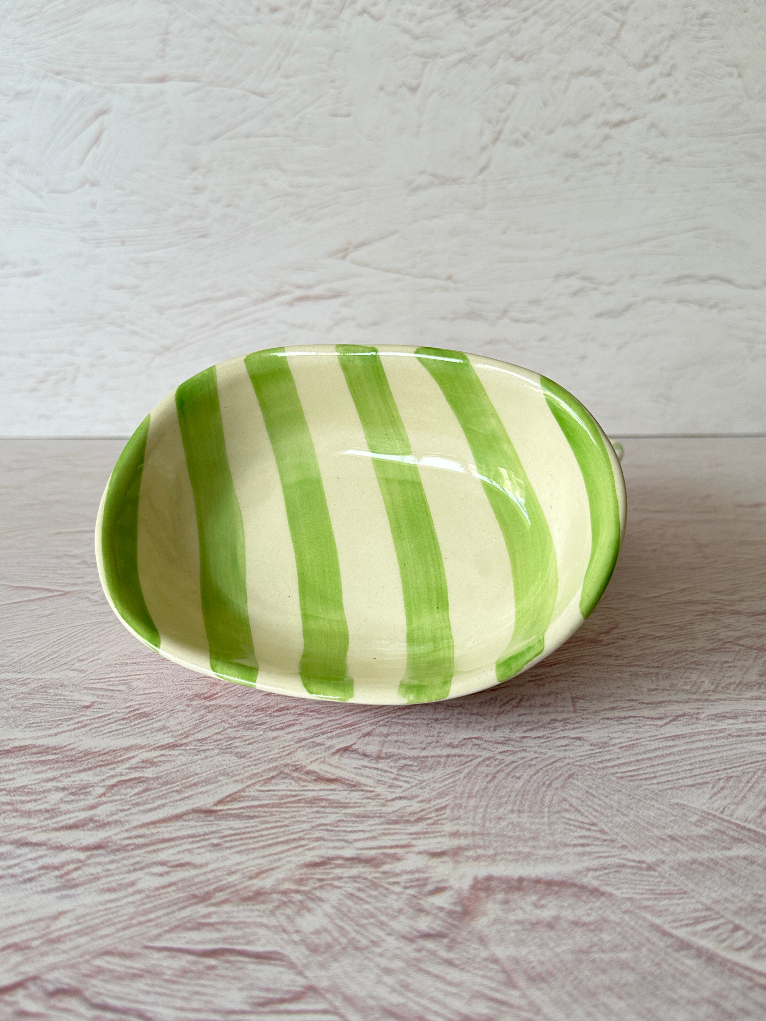 Ceramic stripe Bowl, Green 7x5x2 Inches (Set of 4)