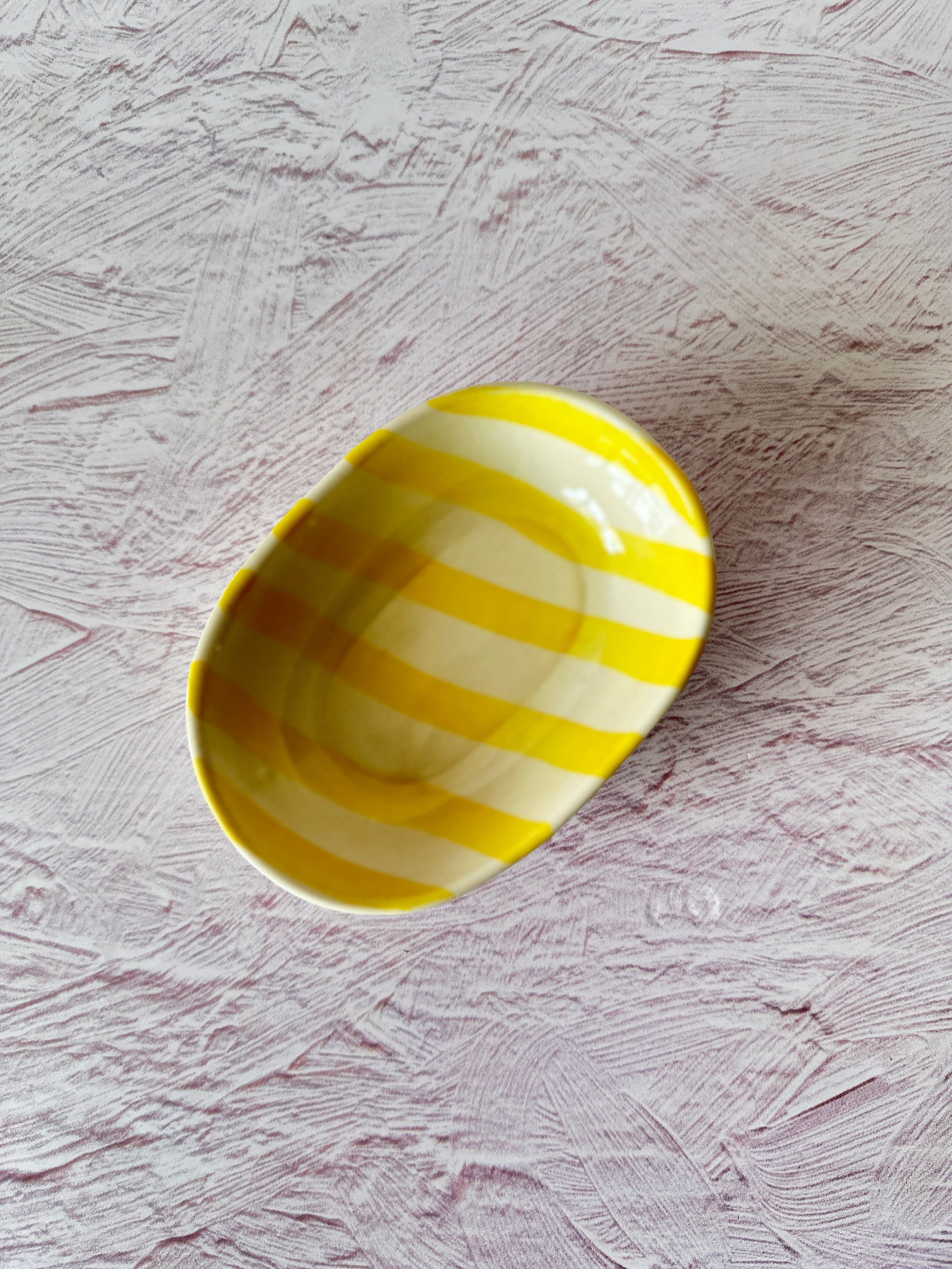 Ceramic stripe Bowl, Yellow  7x5x2 Inches (Set of 4)